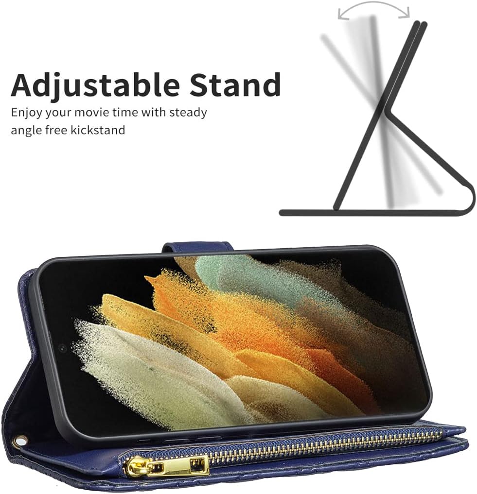 Asuwish Funda de teléfono para Samsung Galaxy S21 Ultra 5G Funda tipo cartera con protector de pantalla de vidrio templado y tarjetero de cuero con
