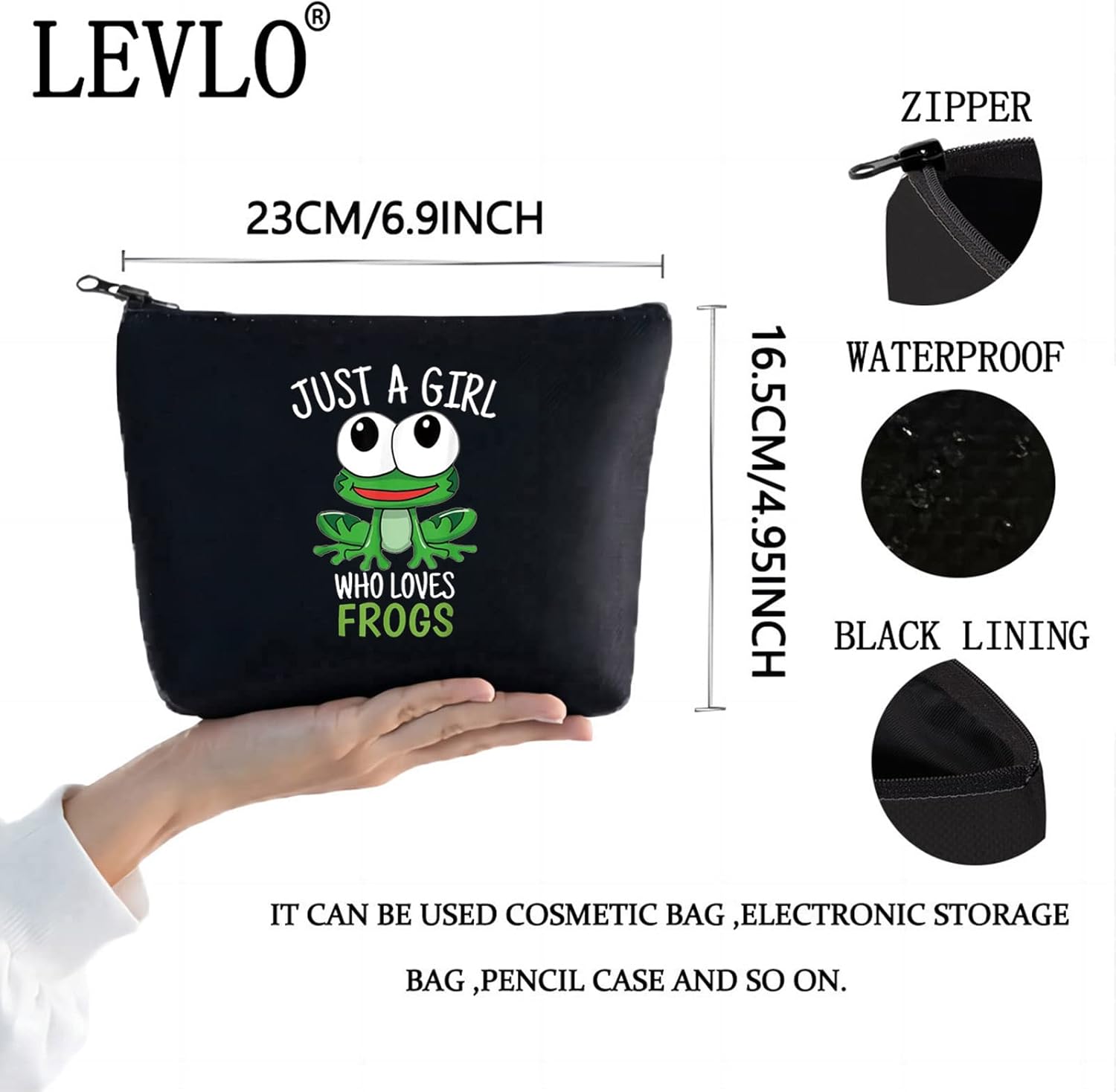 LEVLO Bolsa de maquillaje cosmética de rana divertida, regalo para amantes de los animales, solo una chica que ama a las ranas, bolsa de maquillaje