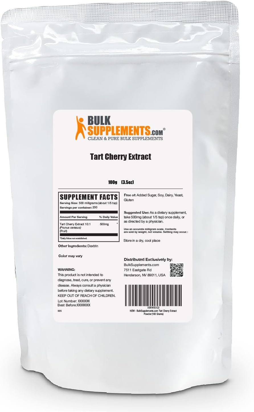 BULKSUPPLEMENTS.COM Polvo de extracto de cereza agria, suplemento de hierbas, fuente antioxidante, sin gluten, sin azúcar, 500 mg por porción, 200