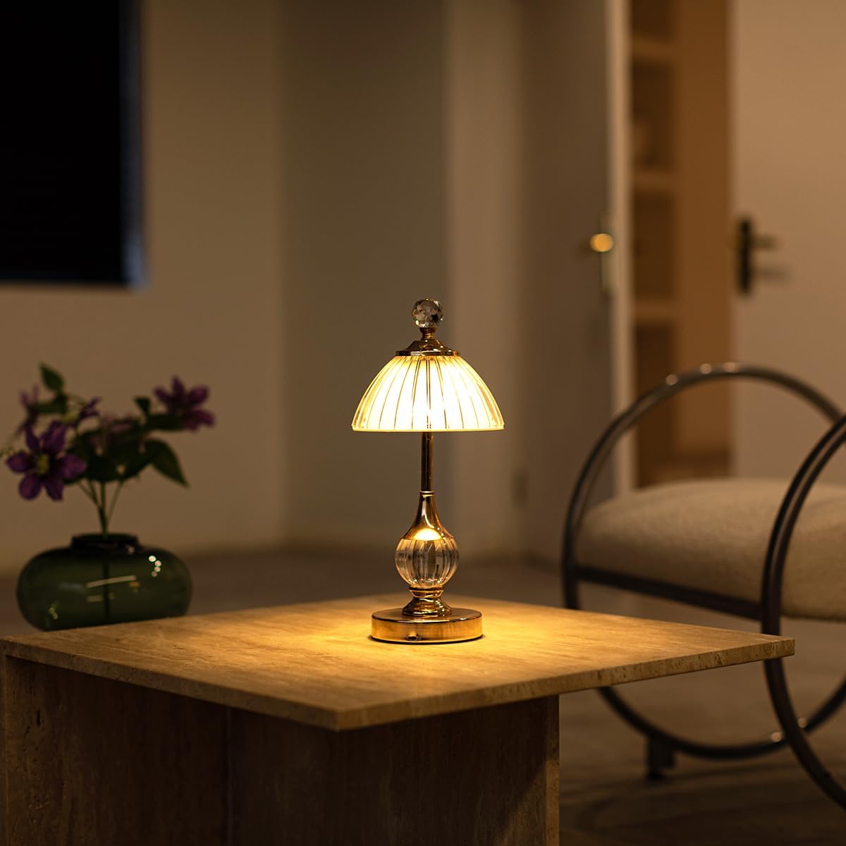 Lámpara de mesa inalámbrica, lámpara recargable con pilas, lámpara táctil LED regulable de 13 pulgadas de alto, lámparas portátiles de metal dorado