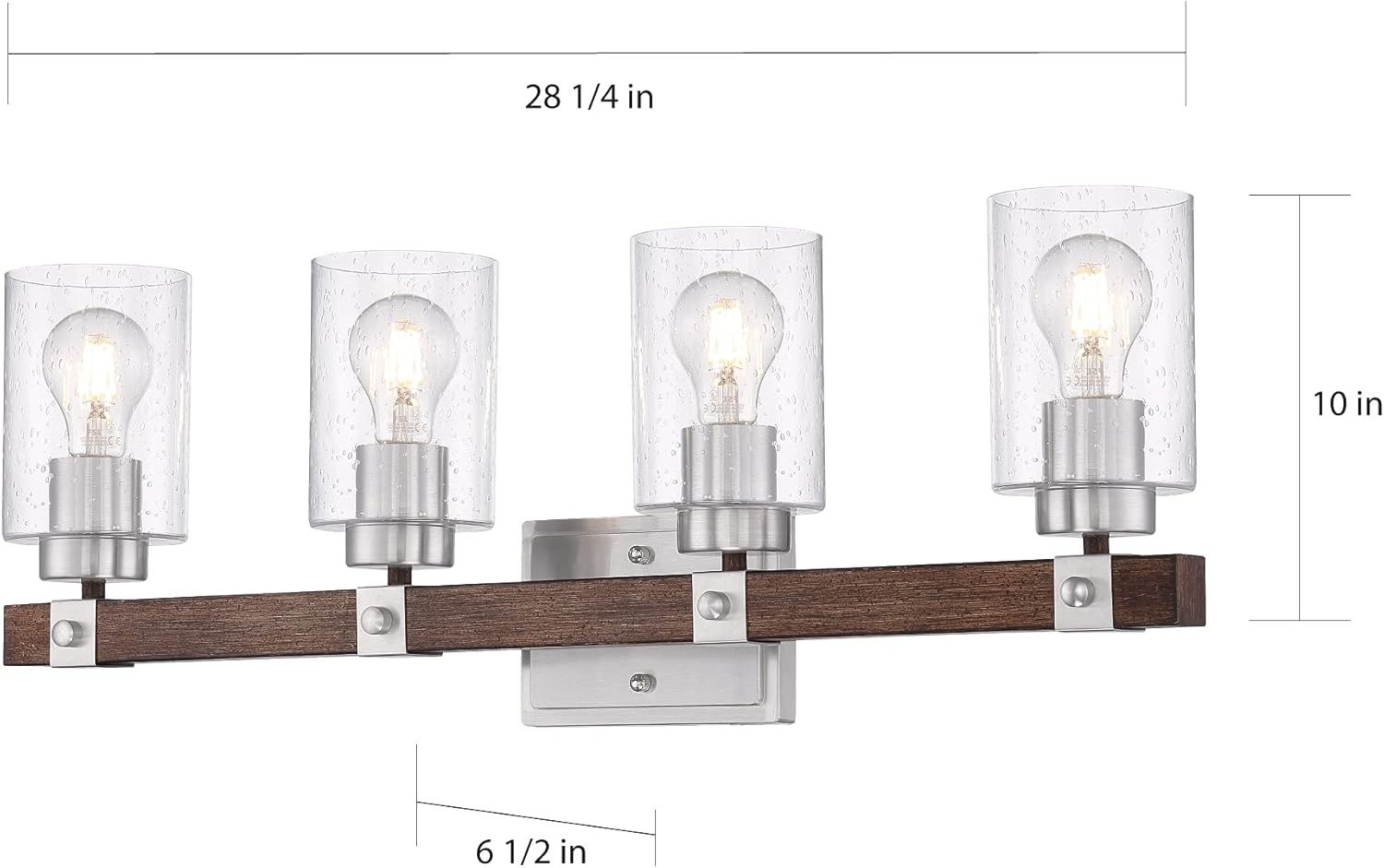 Nuvo 606964 – Acabado de madera de níquel cepillado y nuez moscada con vidrio transparente sembrado, 4 luces