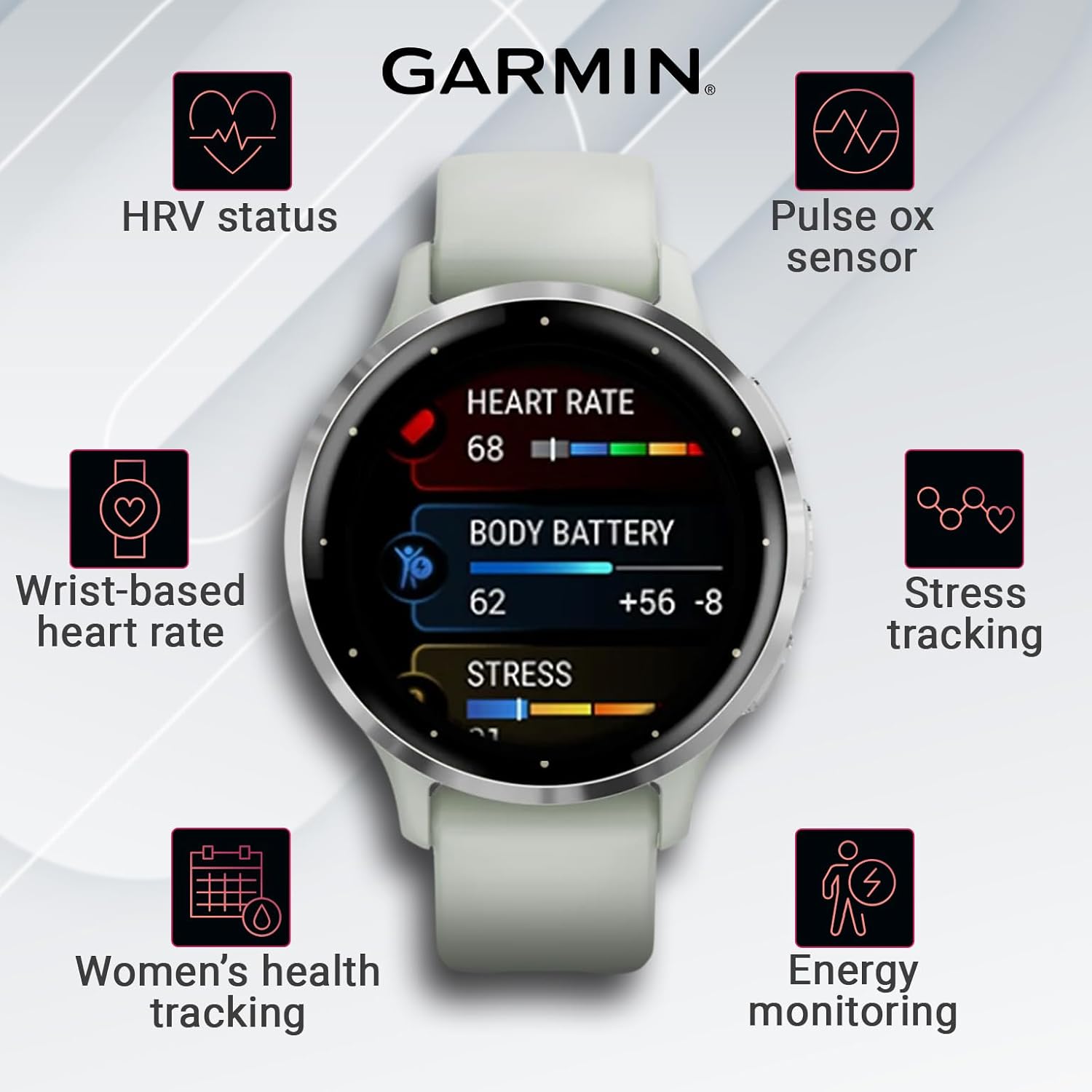 Wearable4U Garmin Venu 3S Reloj inteligente con GPS, pantalla AMOLED de 1.61 pulgadas, características avanzadas de salud y fitness, hasta 10 días