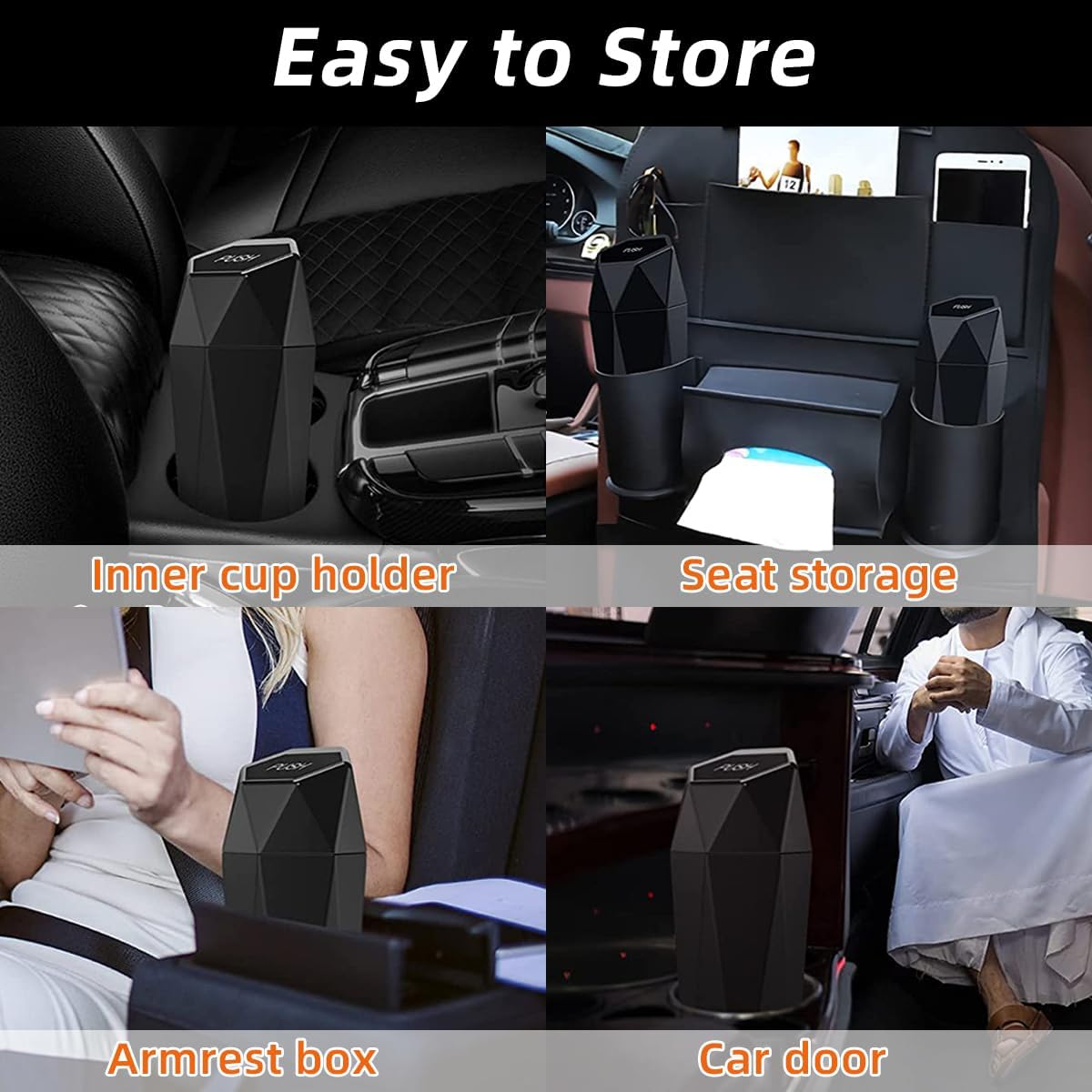 2 botes de basura para automóvil con tapa, mini cubo de basura portátil para automóvil, diseño de diamante, a prueba de fugas, accesorios para el