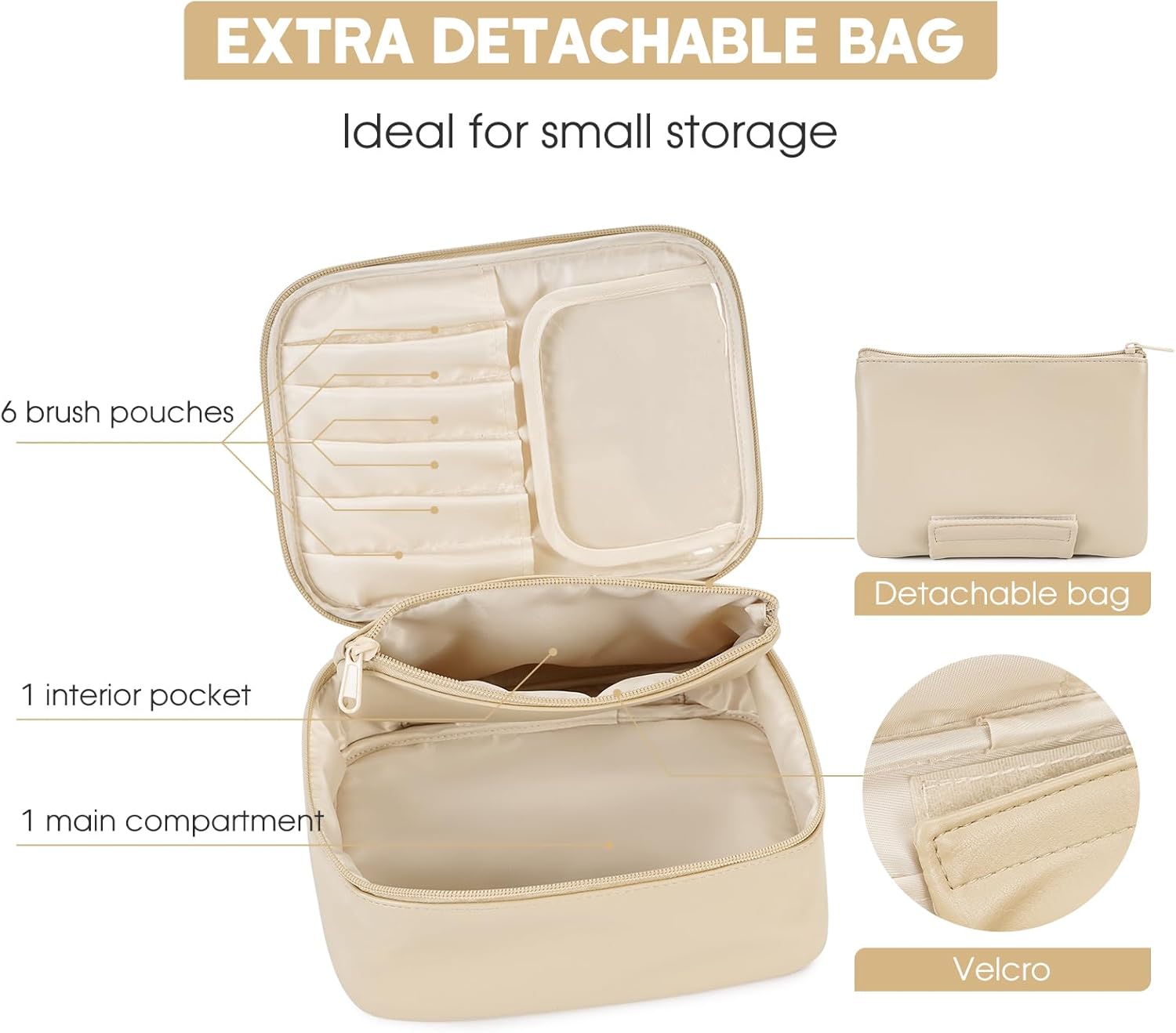 Narwey Bolsa de maquillaje de viaje grande de cuero vegano bolsa de cosméticos organizador de maquillaje para mujeres, Marrón, Bolsa de cosméticos