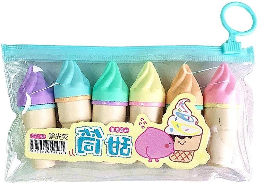 6pcs lindo mini rotulador kawaii dibujos animados helado rotuladores fluorescentes escuela oficina papelería suministro helado rotulador