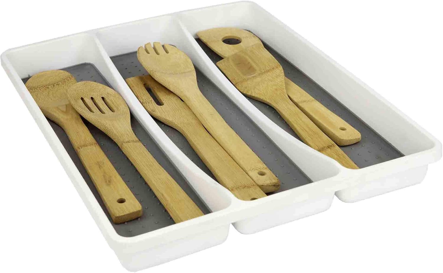 Home Basics Bandeja para utensilios, 13.1 in x 16.0 in x 2.0 in 3 compartimentos, blancogris
