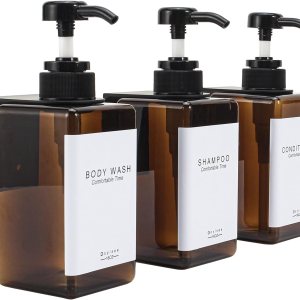 Dispensador de champú y acondicionador para pared de ducha, 3 cámaras, dispensador de jabón de ducha cuadrado sin taladros, montaje en pared con Dispensador de champú y acondicionador para pared de ducha, 3 cámaras, dispensador de jabón de ducha cuadrado sin taladros, montaje en pared con