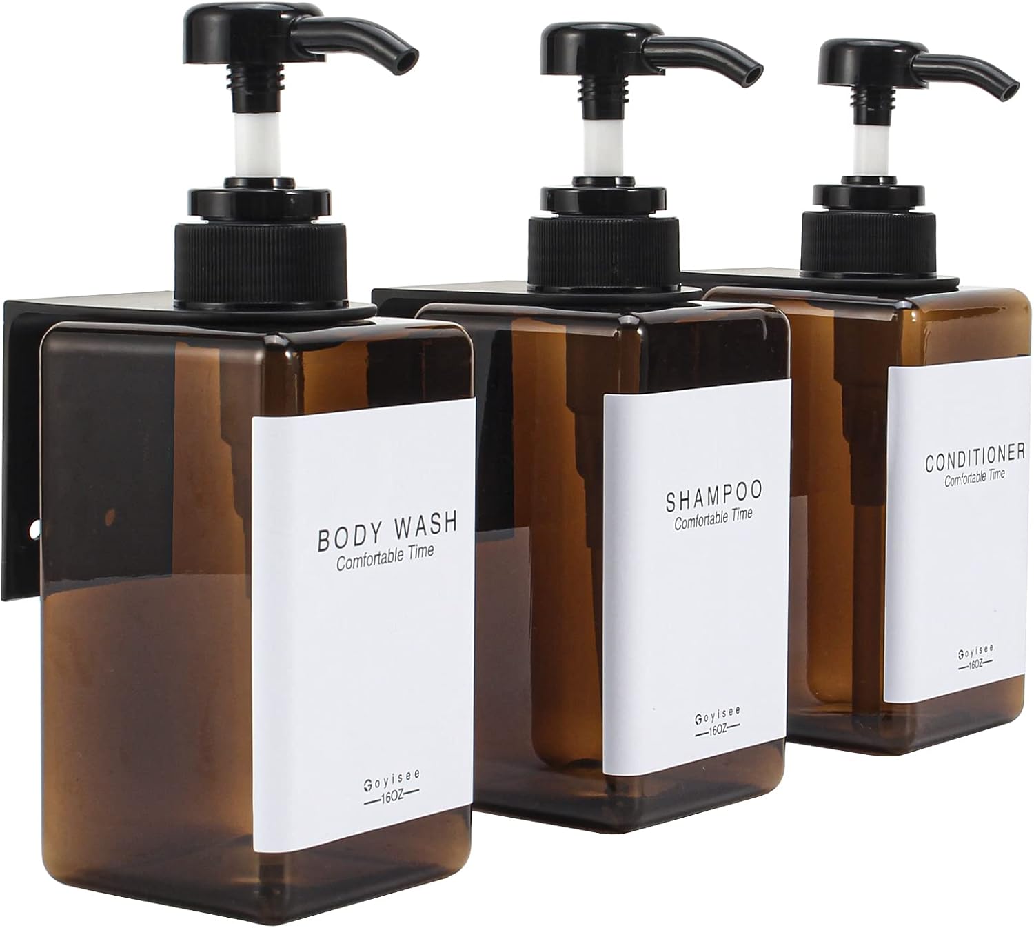 Dispensador de champú y acondicionador para pared de ducha, 3 cámaras, dispensador de jabón de ducha cuadrado sin taladros, montaje en pared con