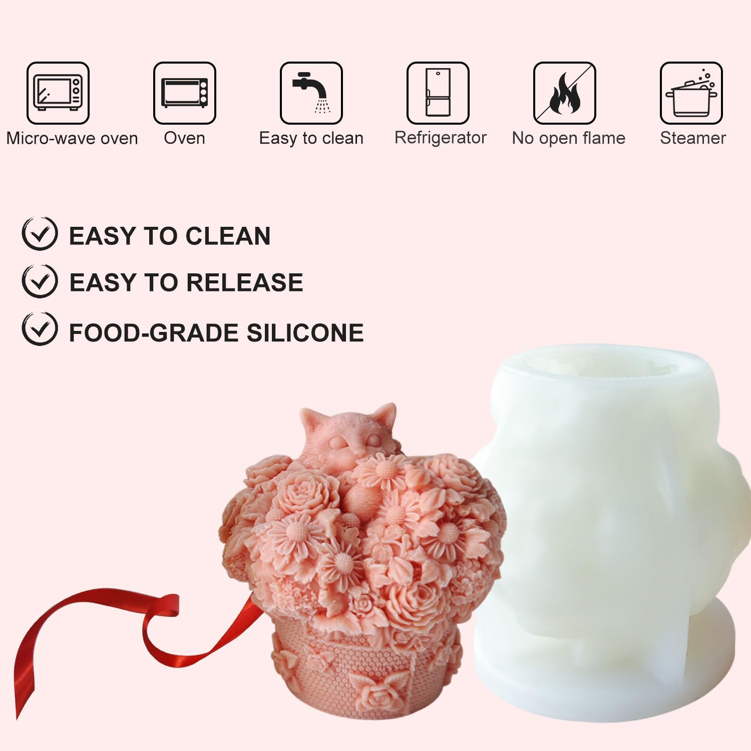Silicone Mold for Animals, Resin Mold for Cat Flower, Candle Mold, 3D Mold for Cat Pot, Plaster Cake Molds with Soap Flavor