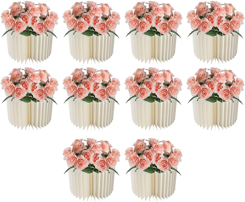 Centros de mesa de boda, jarrones de cartón, 10 columnas plegables con tapa acrílica, jarrón alto para flores, soporte cilíndrico de mesa para