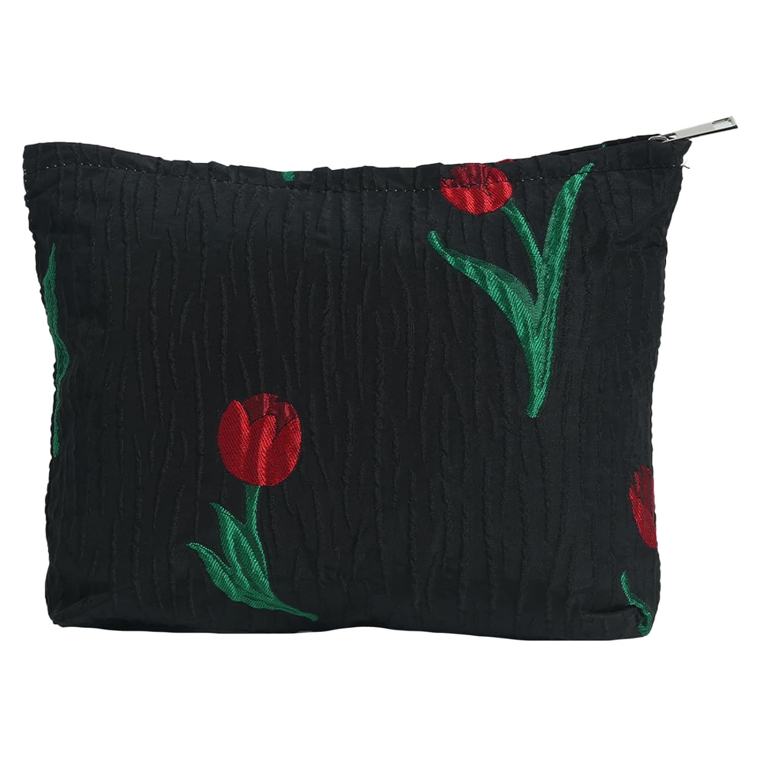 LYDZTION Bolsa de maquillaje de tulipán negro para mujeres, bolsa de maquillaje de lona de gran capacidad, bolsa de aseo de viaje, organizador de