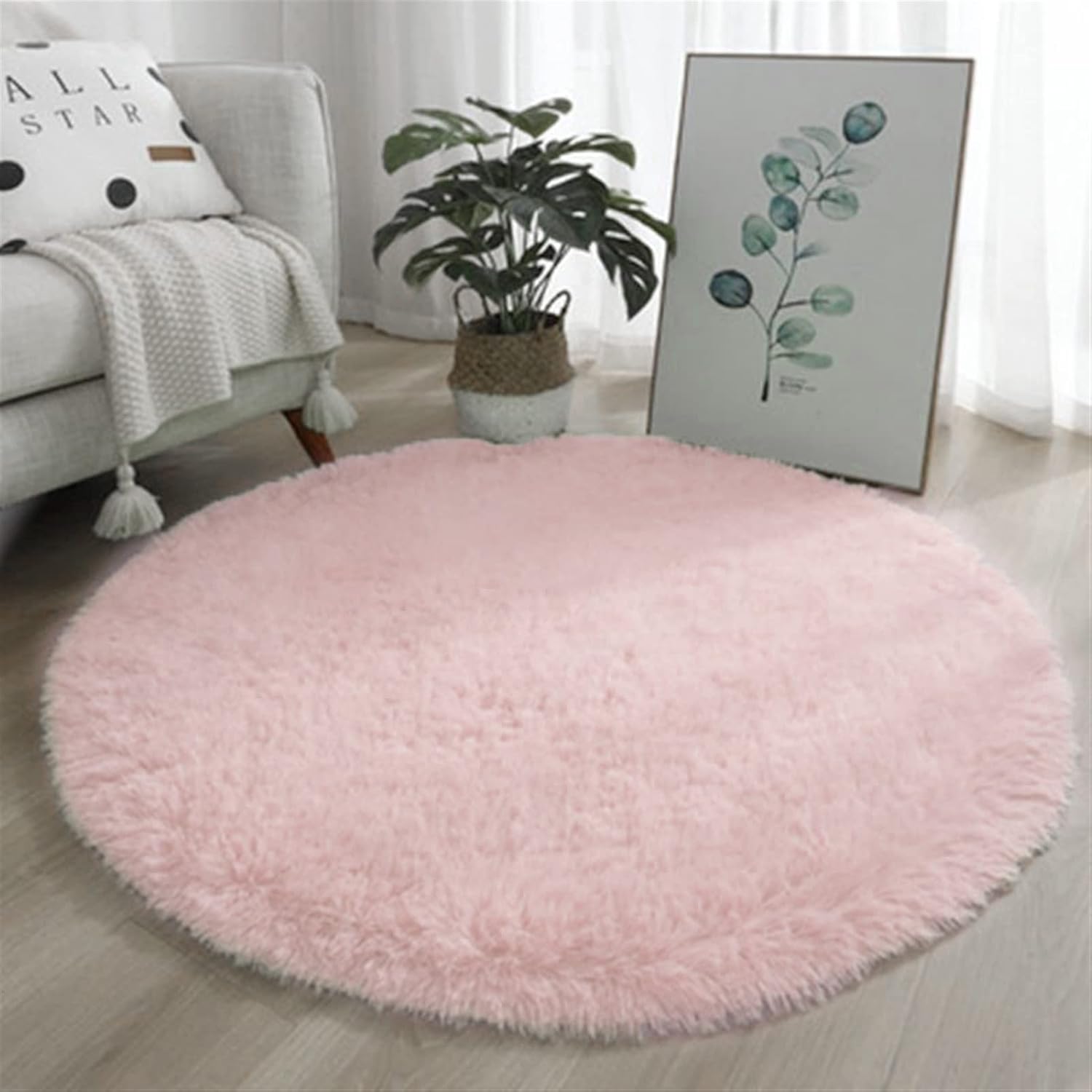 Alfombras suaves y esponjosas de felpa redondas para el suelo, para sala de estar, dormitorio de niños y bebé, color rosa, diámetro de 5.2 pies