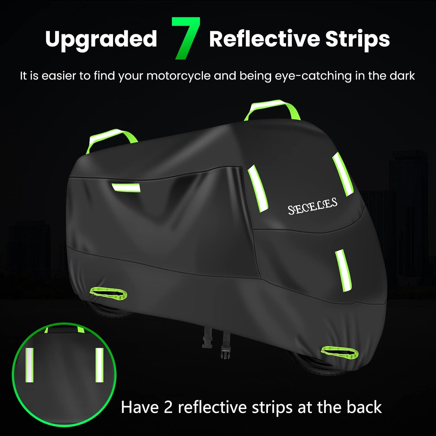 Funda para motocicleta 300D, resistente, duradera, impermeable, para exteriores, protección para todas las estaciones, con 7 tiras reflectantes y 2