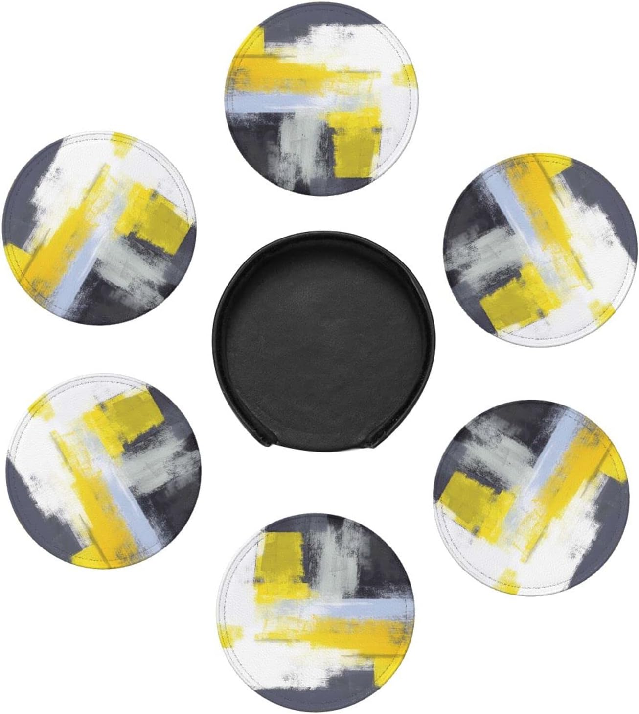 Posavasos para bebidas, posavasos redondos de piel sintética con soporte, 6 unidades, resistentes al calor, decoración elegante para cocina, mesa de