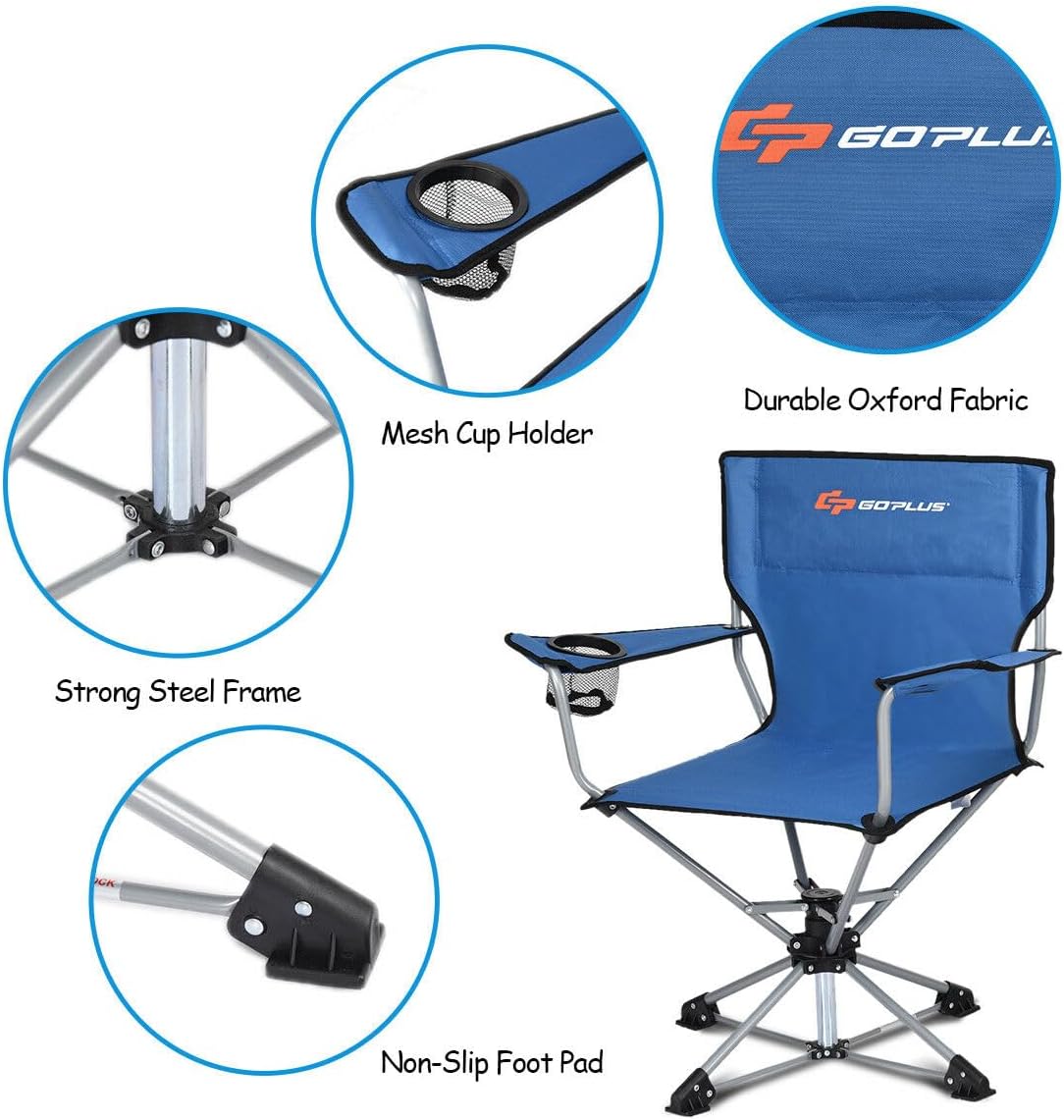 COSTWAY Silla de camping giratoria portátil plegable rotación libre de 360  para pesca de picnic