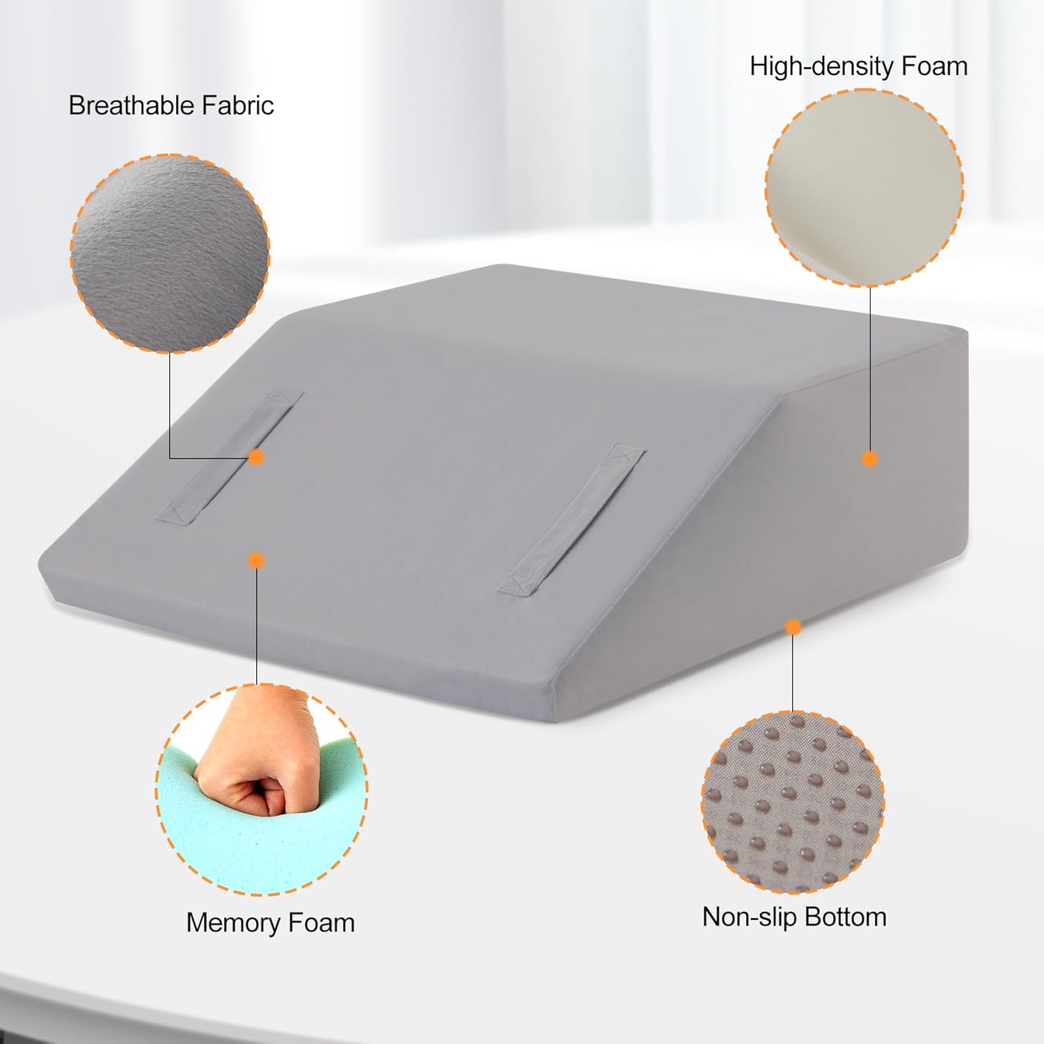 Ruqmuis Almohadas de elevación de piernas para dormir, almohada de cuña de espuma viscoelástica para piernas, almohada de cuña de rodilla para