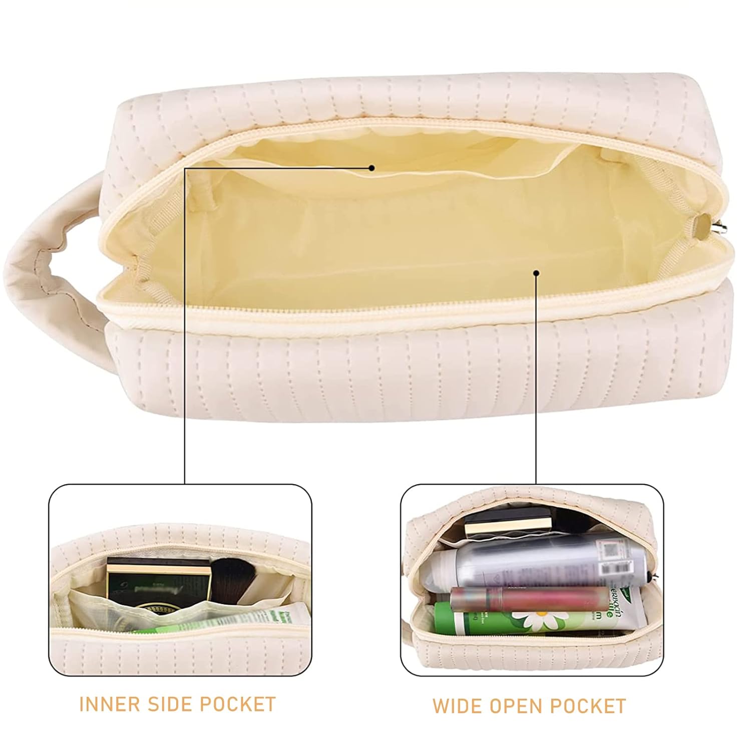 Meiyuuo Bolsa de maquillaje pequeña y bonita bolsa de cosméticos portátil bolsa de maquillaje de viaje, bolsas de aseo impermeables para accesorios