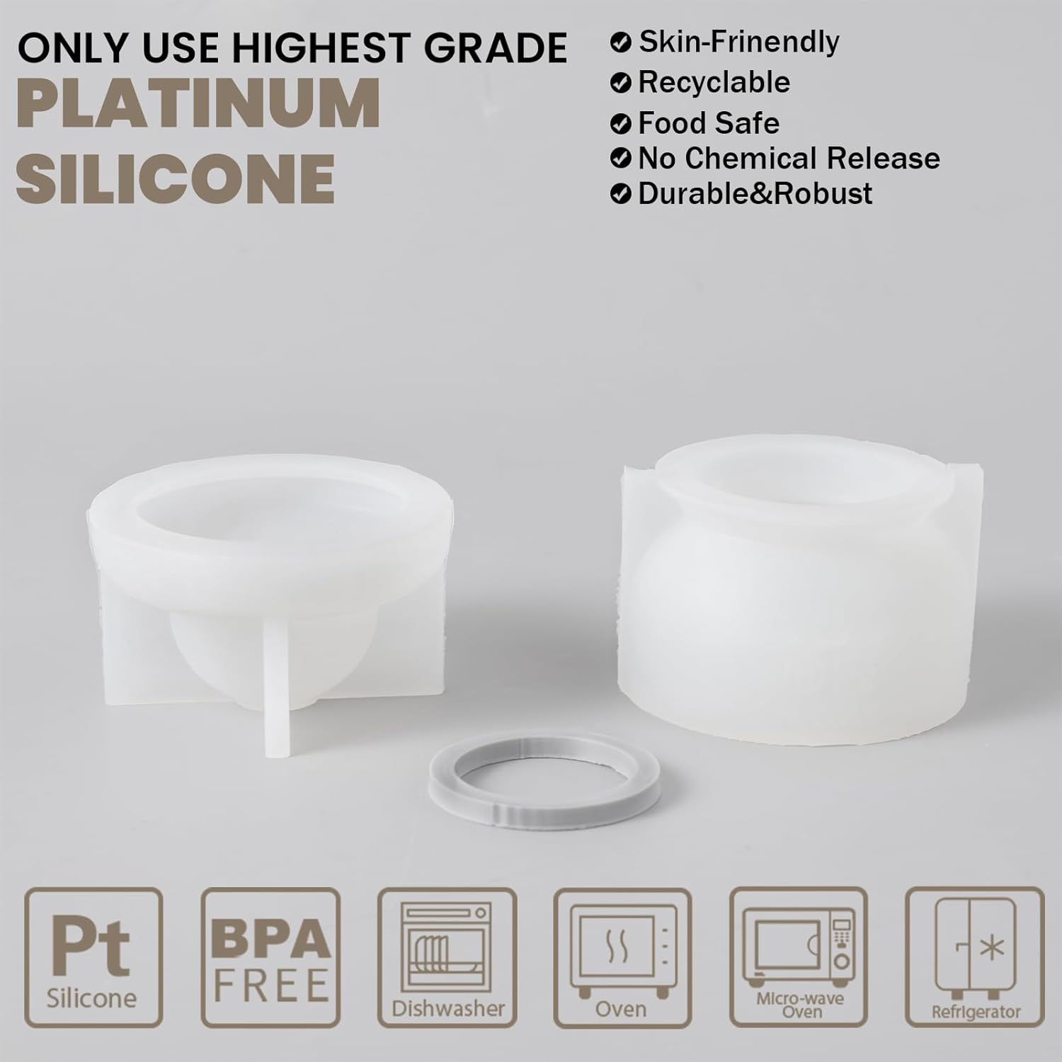 Boowan Nicole Tarro de vela de hormigón de cáliz Molde de silicona Soporte de vela de cemento con tapas, recipientes de molde para suministros de