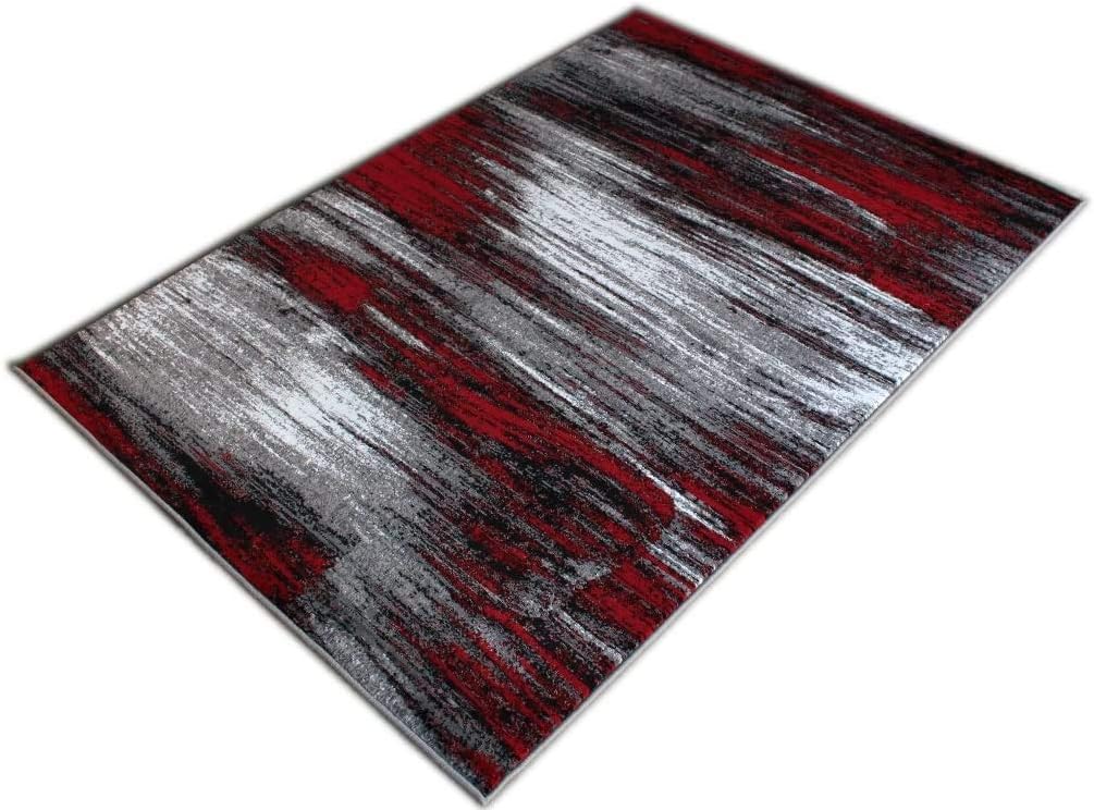Alfombras grandes y modernas para sala de estar, alfombra abstracta de color rojo, gris y negro, para oficina y cocina (5′ 3″ x 7′ 5″)