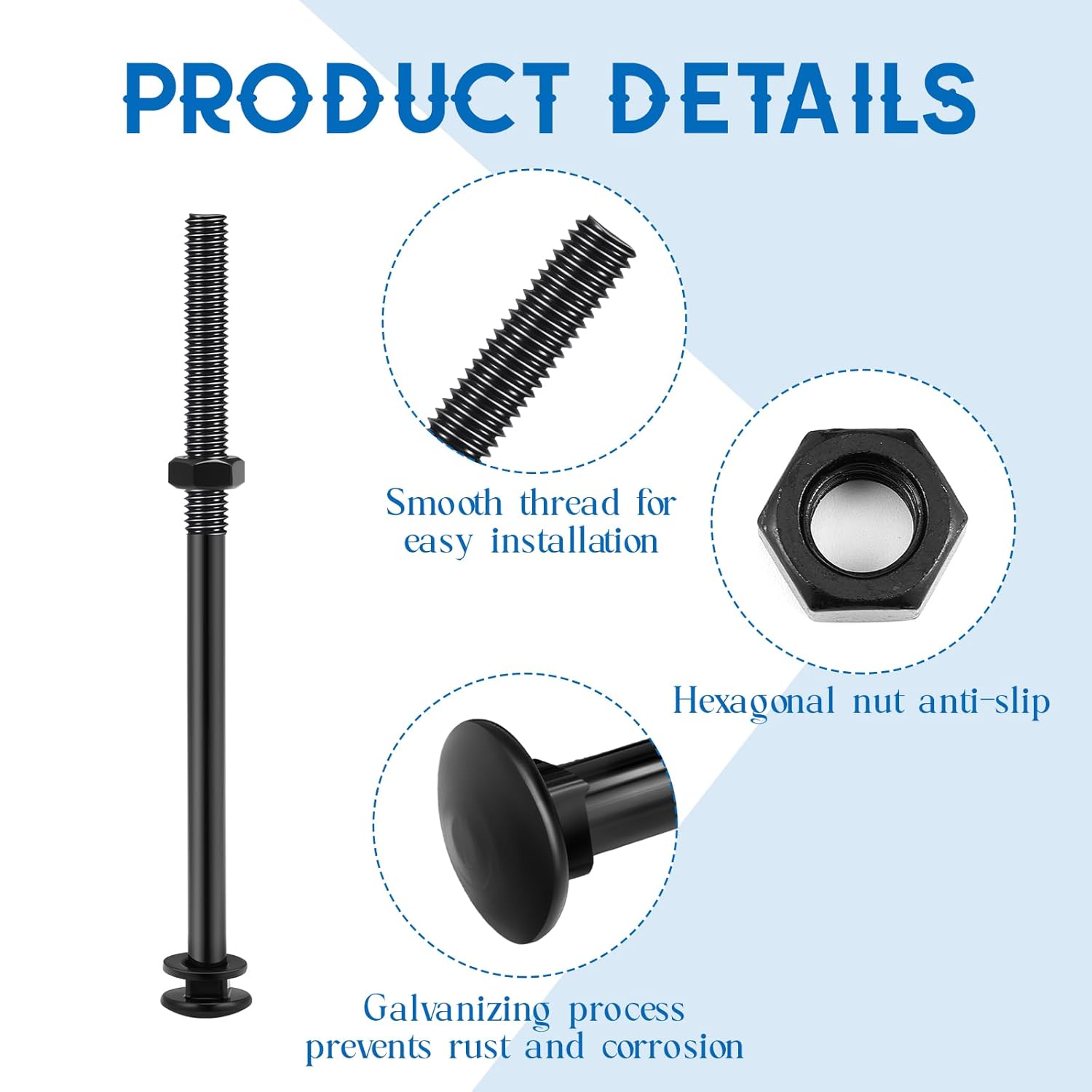 Zonon Juego de 12 pernos de carro galvanizados negros que incluye 12 pernos resistentes a la corrosión, 12 arandelas y 12 tuercas para accesorios de