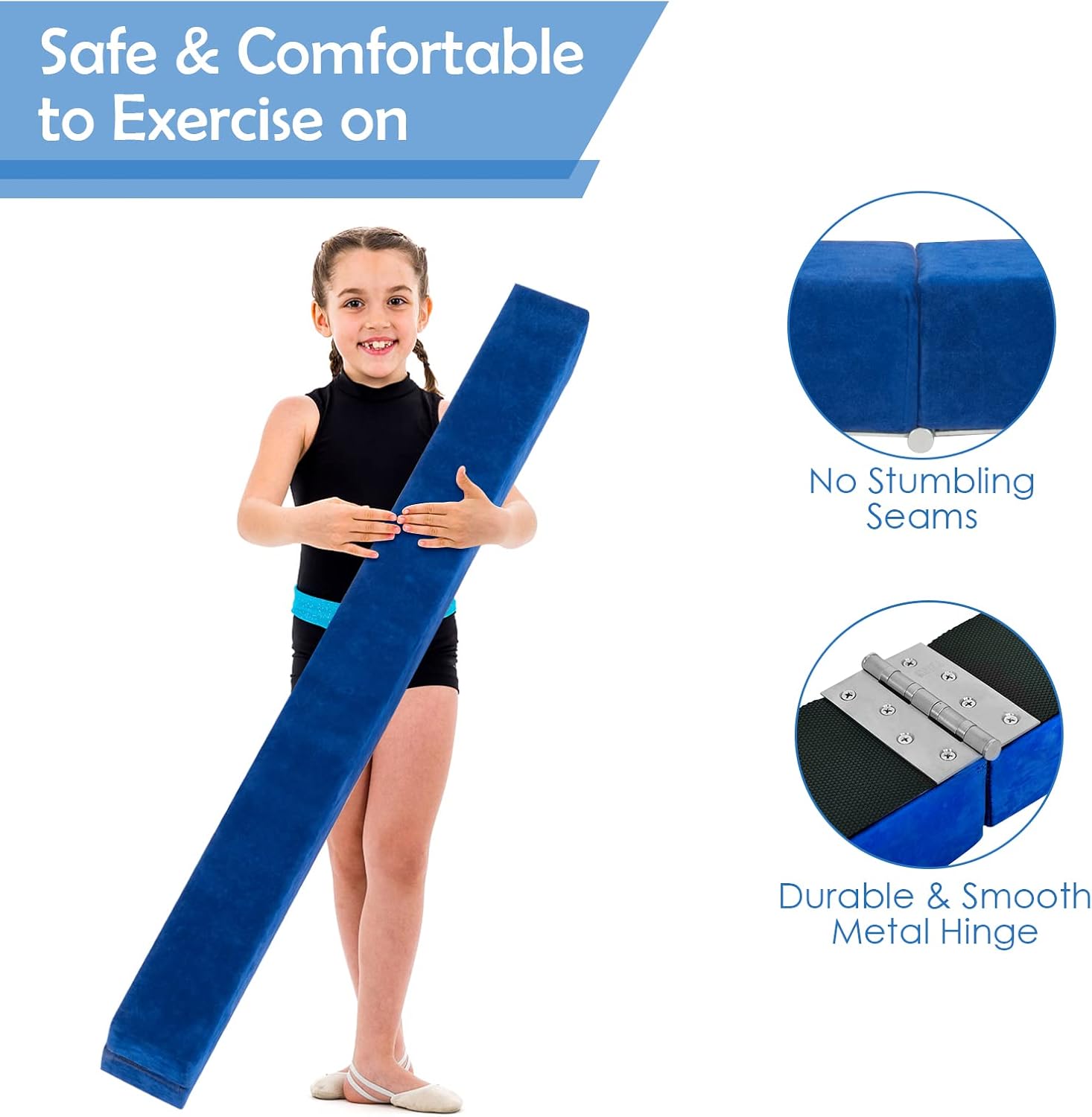 Giantex Haz de equilibrio de 7 pies, haz de gimnasia plegable con asas de transporte, base de goma antideslizante para niños, haz de gimnasia de