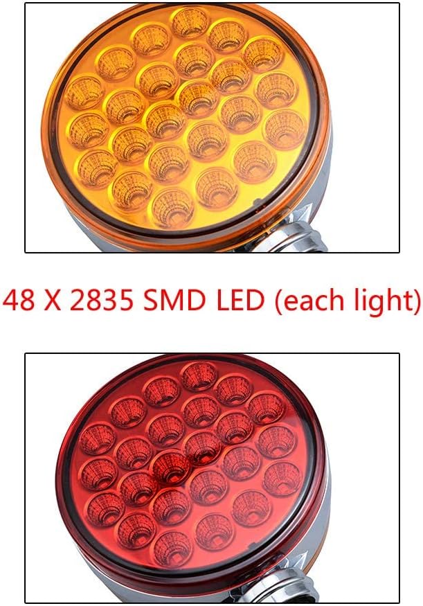 CORP – 2 unidades redondas de 4 pulgadas de doble cara de montaje de un solo perno prisionero 48-LED ámbar rojo guardabarros lateral reflectante luz