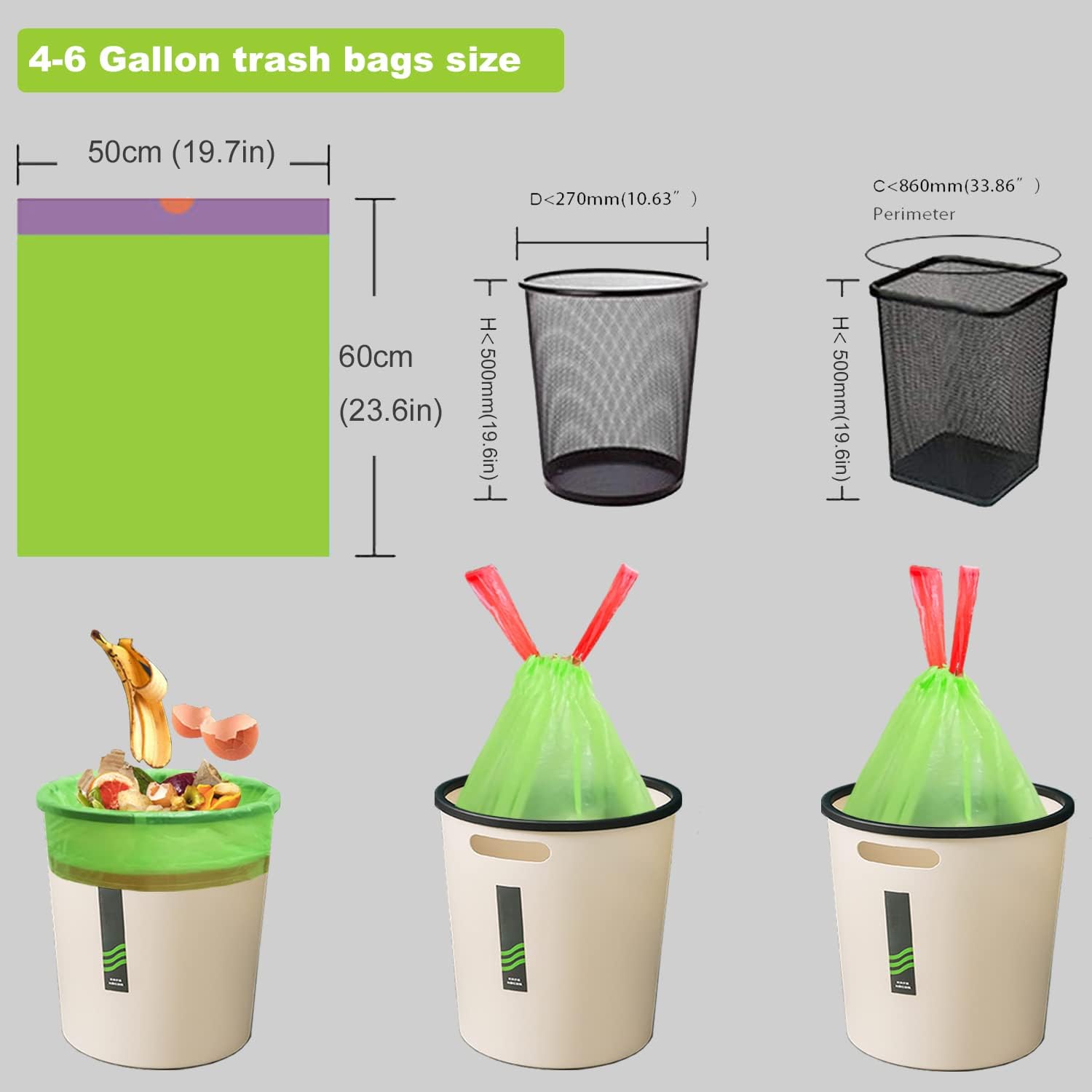 Samll – Bolsas de basura extragruesas y fuertes de 2.6 a 6 galones, bolsas de basura con cordón de 4 galones, bolsas de basura pequeñas sin perfume