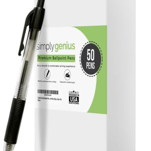 Simply Genius Bolígrafos a granel, paquete de 50 bolígrafos retráctiles de oficina, ideales para escuelas, cuadernos, diarios y más, agarre cómodo y Simply Genius Bolígrafos a granel, paquete de 50 bolígrafos retráctiles de oficina, ideales para escuelas, cuadernos, diarios y más, agarre cómodo y
