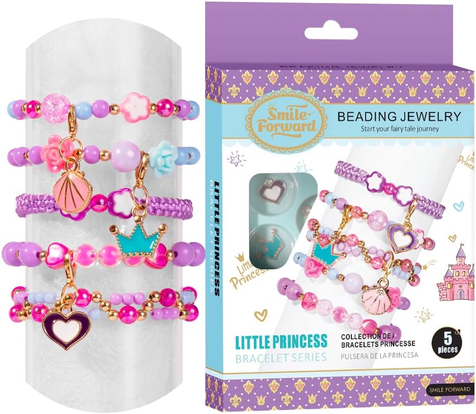 SmileForward – Kit de cuentas para hacer joyas, diseño de flores de fruta, sonrientes, cuentas de arcilla, dijes, pulseras y pulseras para niñas,