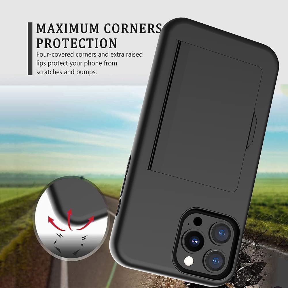 FDTCYDS Funda para iPhone 13 Pro con tarjetero, protección resistente de silicona híbrida de protección para tarjetas de crédito, funda tipo cartera