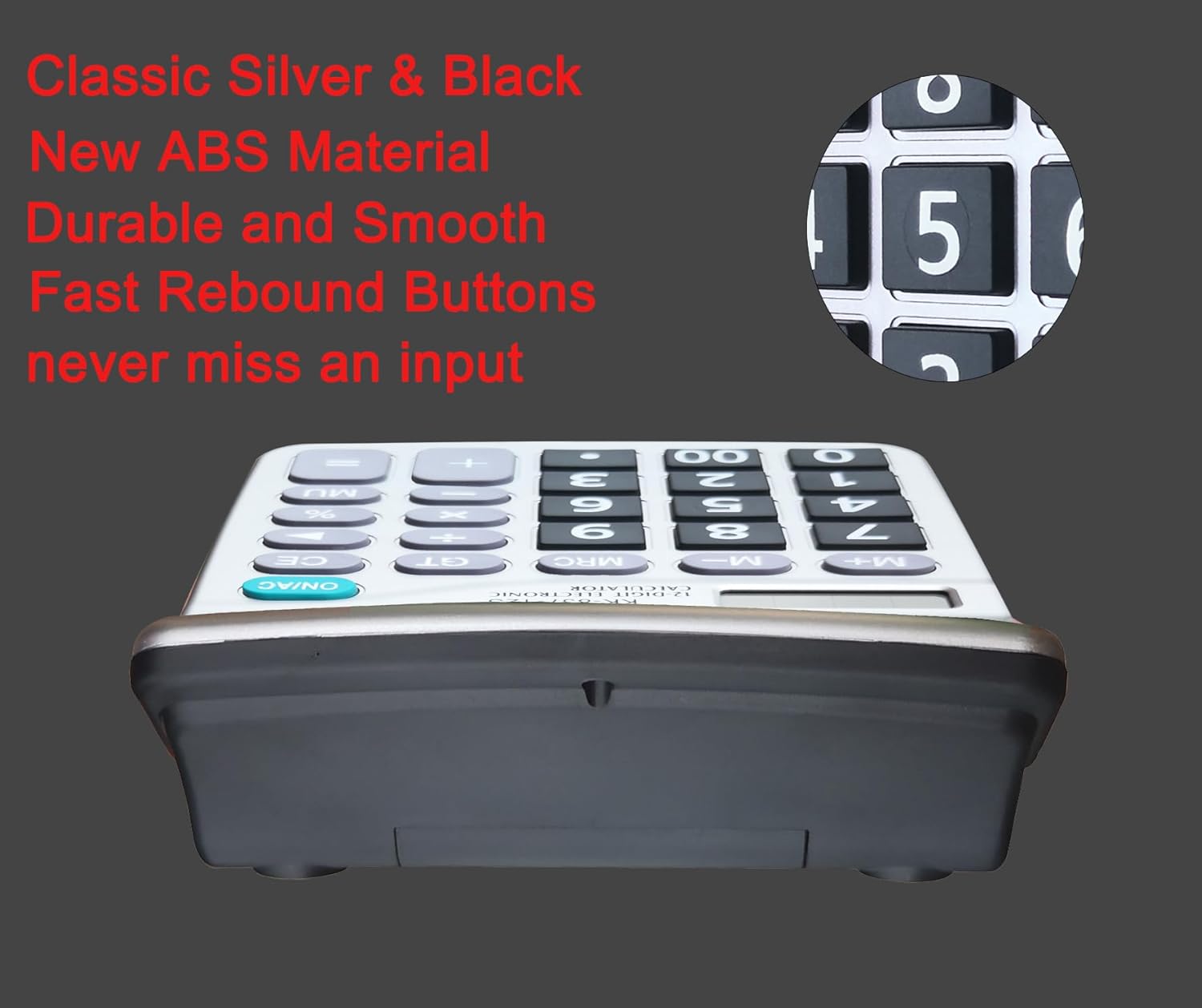 Calculadoras BESTWYA Calculadora de escritorio portátil de 12 dígitos de doble potencia con pantalla LCD grande, botón sensible grande (5 plateadas,