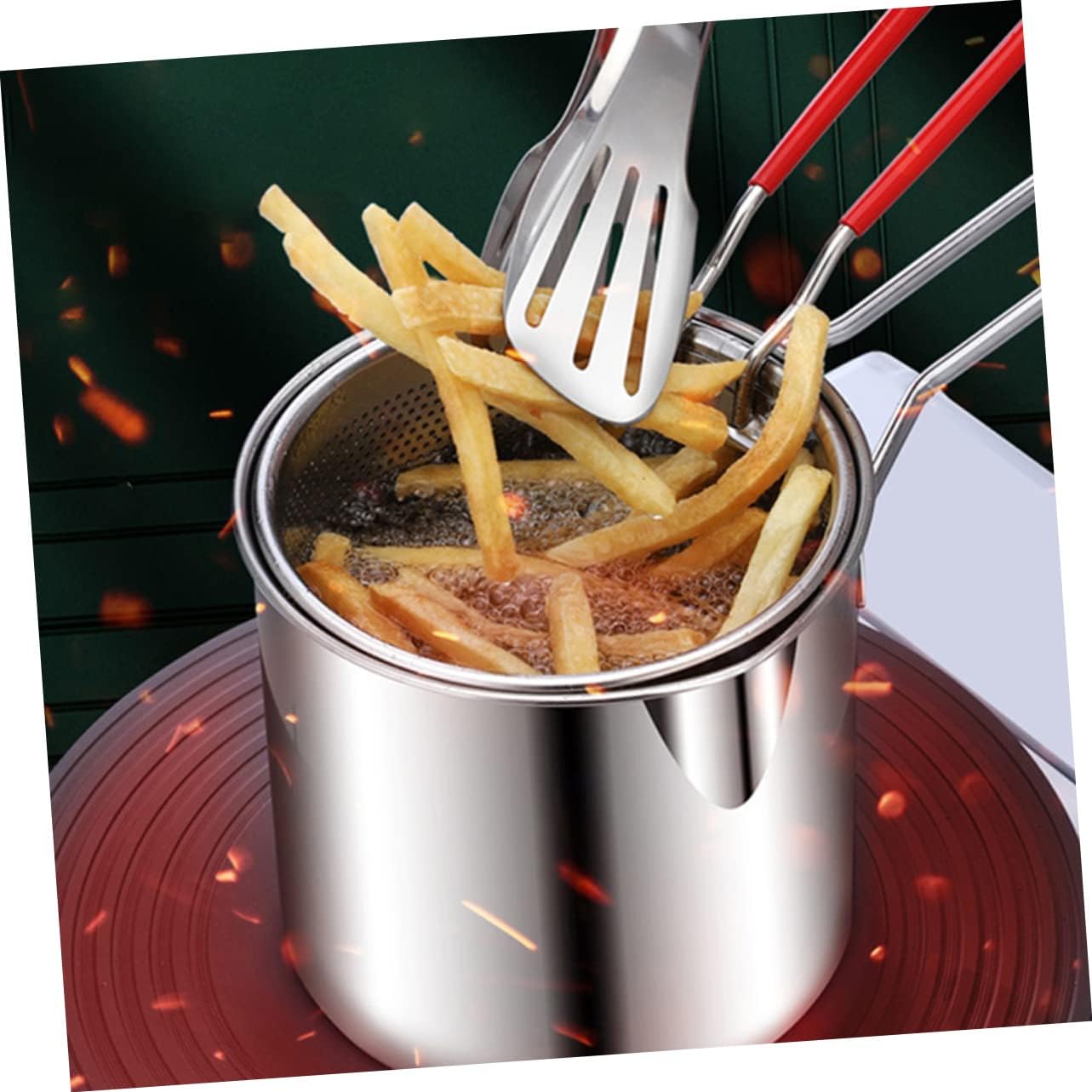 Mikinona 1 juego de freidora de acero inoxidable pequeña freidora de aire de acero inoxidable mini sartén tempura freír olla tempura freidora con