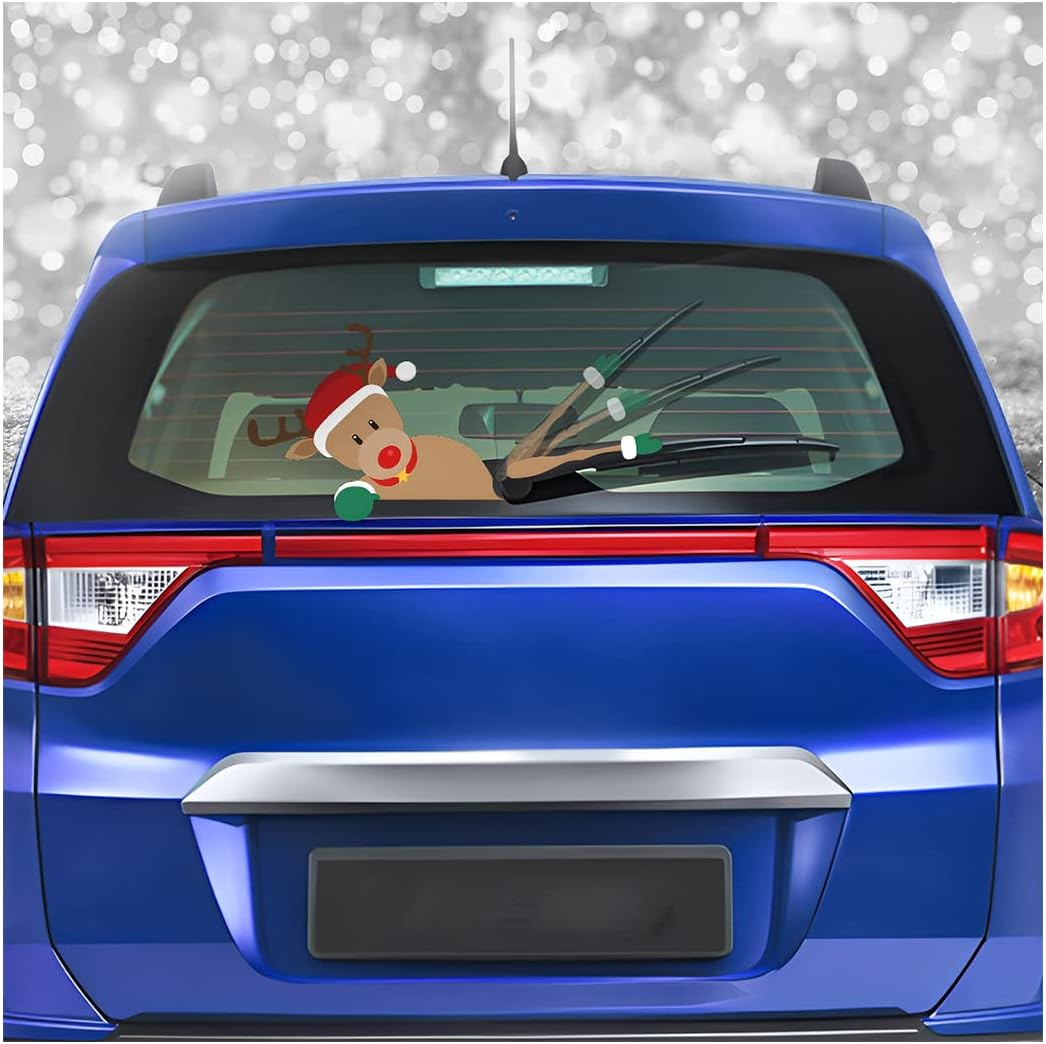 Calcomanía de decoración navideña para limpiaparabrisas trasero, calcomanías de brazo agitado de Papá Noel, impermeable, autoadhesiva, decoración de