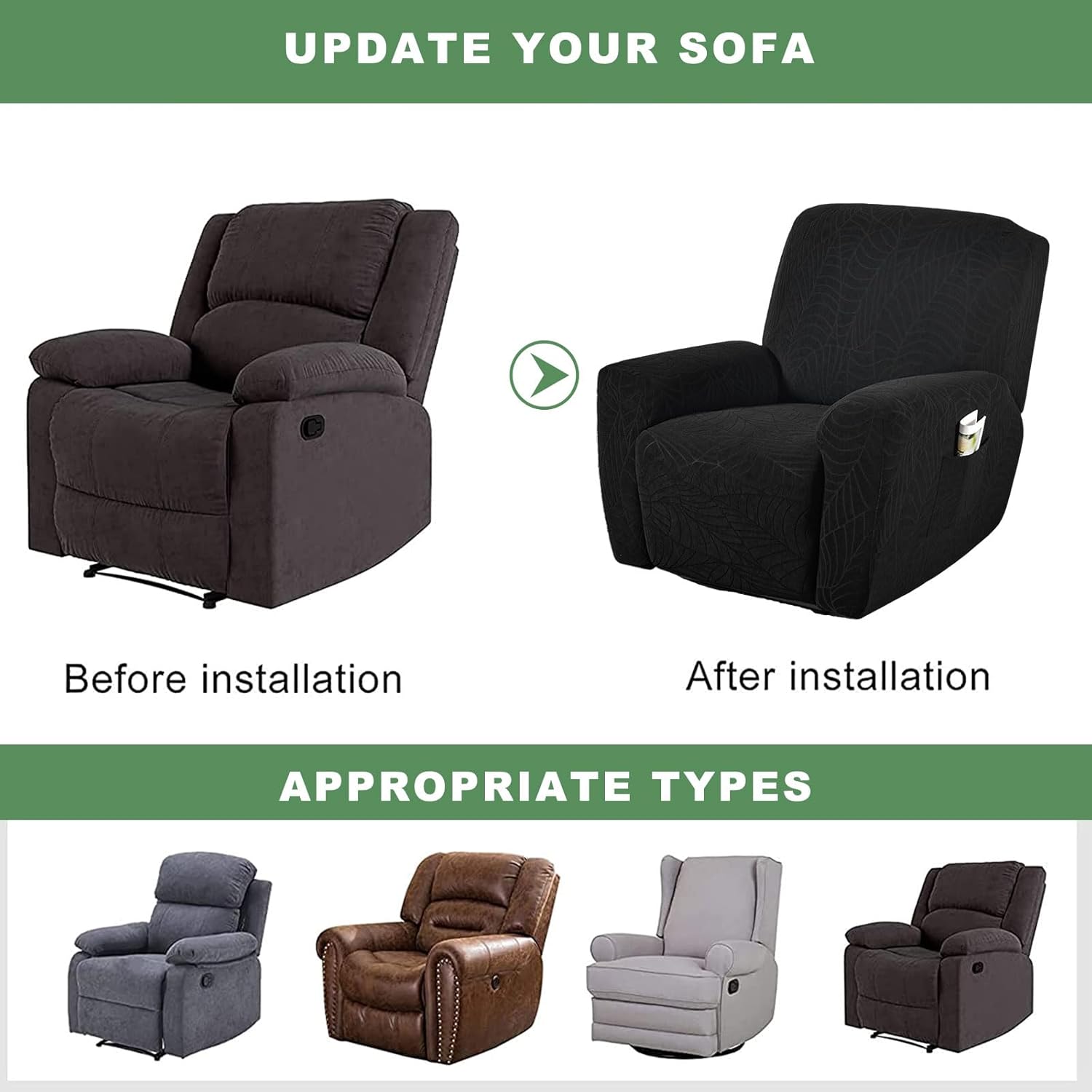 HAOYONG Fundas reclinables elásticas de jacquard Lazyboy, funda reclinable de 4 piezas para sillón reclinable de 1 asiento, fundas para sofá