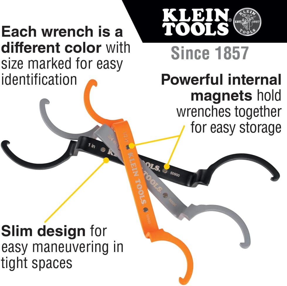 Klein Tools 32288 Destornillador aislado y juego de llaves de bloqueo de conducto 50900R, 12, 34 y 1 pulgada, curvas desplazadas, 3 piezas