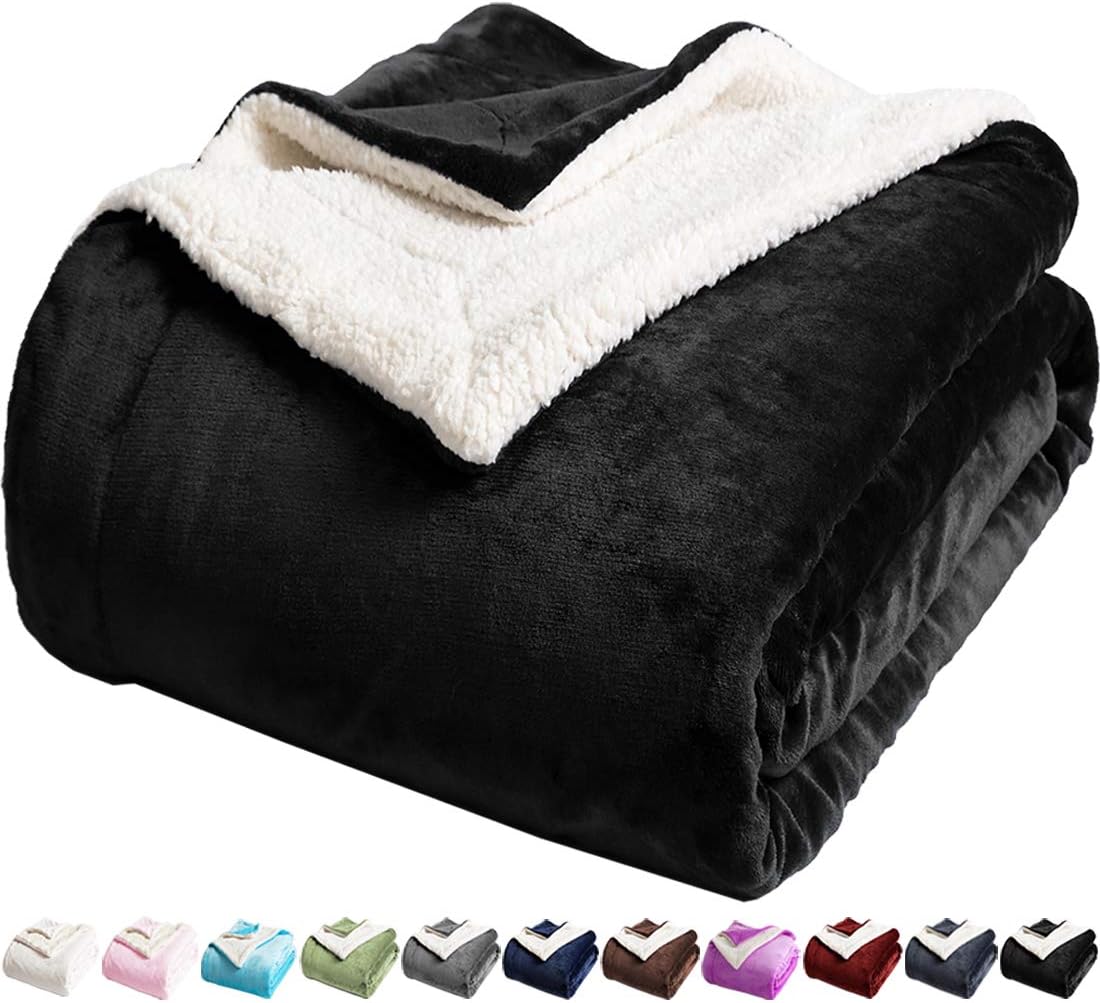 LBRO2M Manta de cama de forro polar sherpa, tamaño individual, súper suave, afelpada, cálida, acogedora, de microfibra esponjosa, manta reversible