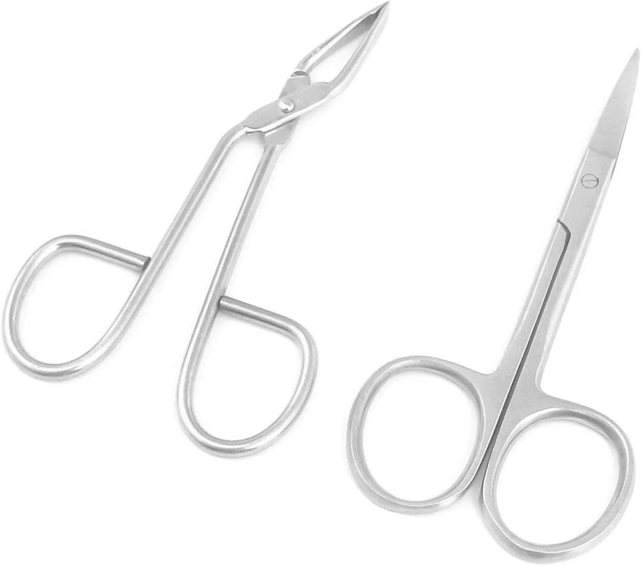Pinzas para cejas, 1 tijera de acero inoxidable con cuchillas curvadas de borde afilado y 1 pinza en forma de tijera. Pinzas para pelos faciales,