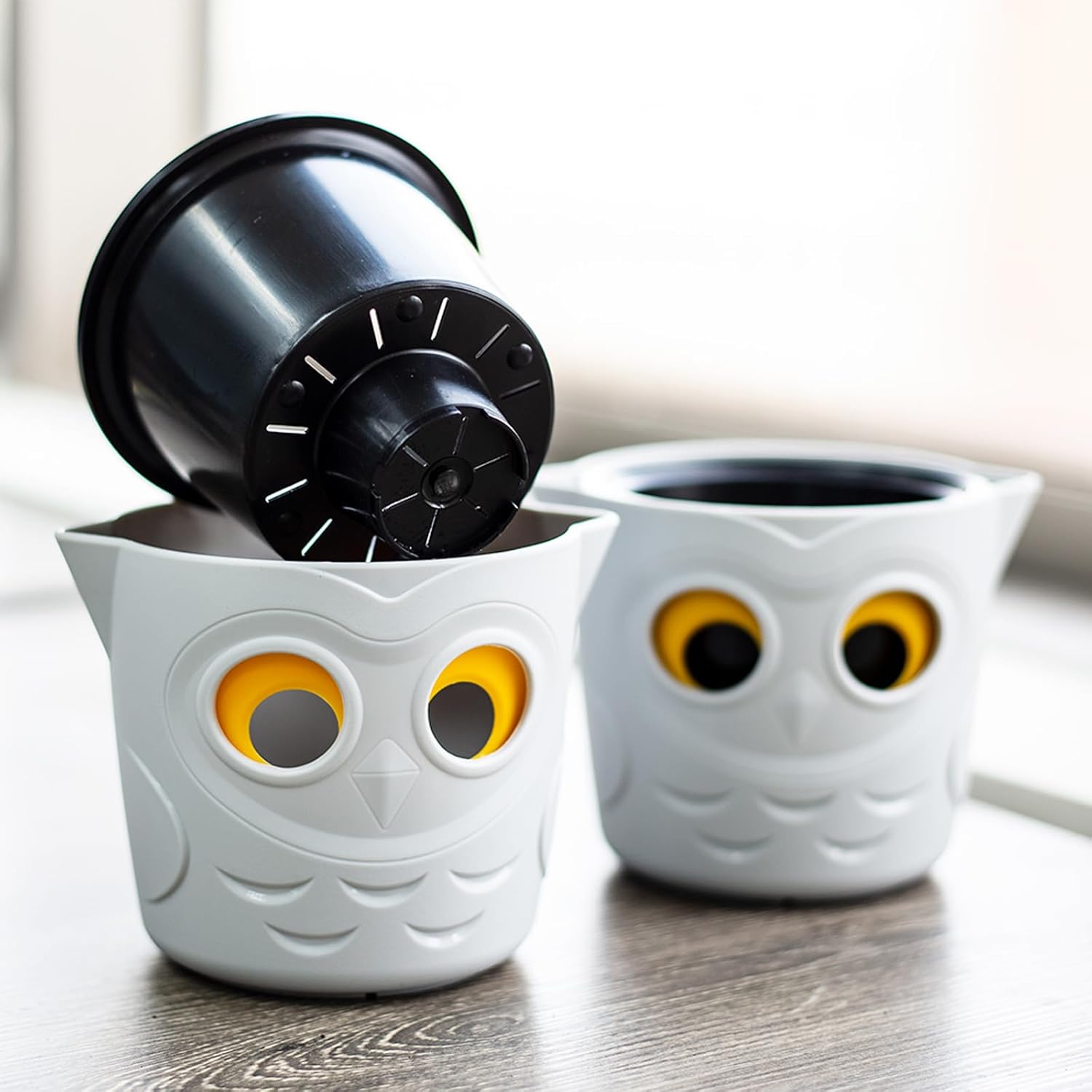 Restmo Paquete de 6 macetas de riego automático de 4 pulgadas para plantas de interior con indicador de nivel de agua de ojo de búho, bonitas