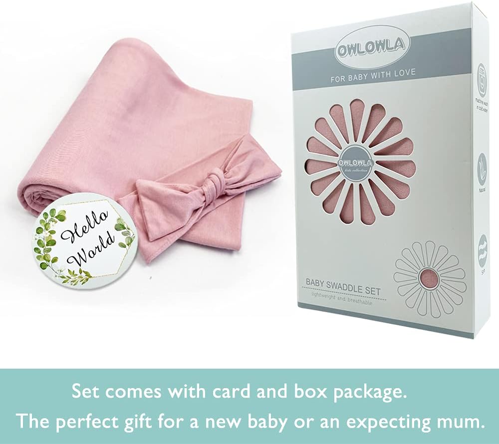 OWLOWLA Conjunto de manta y gorro para recién nacido, manta de recepción para bebés niños y niñas (rubor)