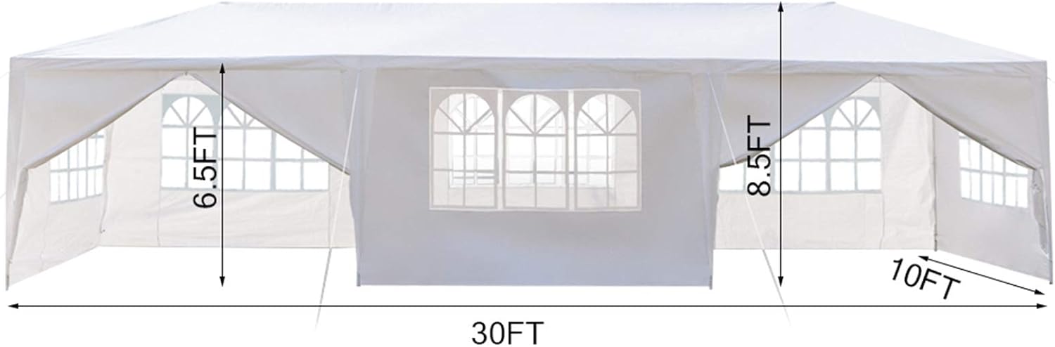 Goxowo Party Tent Outdoor Gazebo – 10×30 Heavy Duty Canopy Tent Portable Shade Canopy Patio Camping Gazebo with 8 Sides Wall,White Tents Sun Shelter