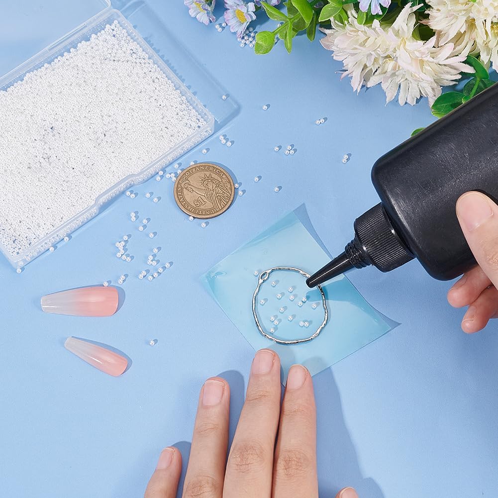 OLYCRAFT 10000 cuentas de perlas blancas sin agujero de 0.069 a 0.079 pulgadas, perlas de uñas súper pequeñas, perlas acrílicas sueltas, material de