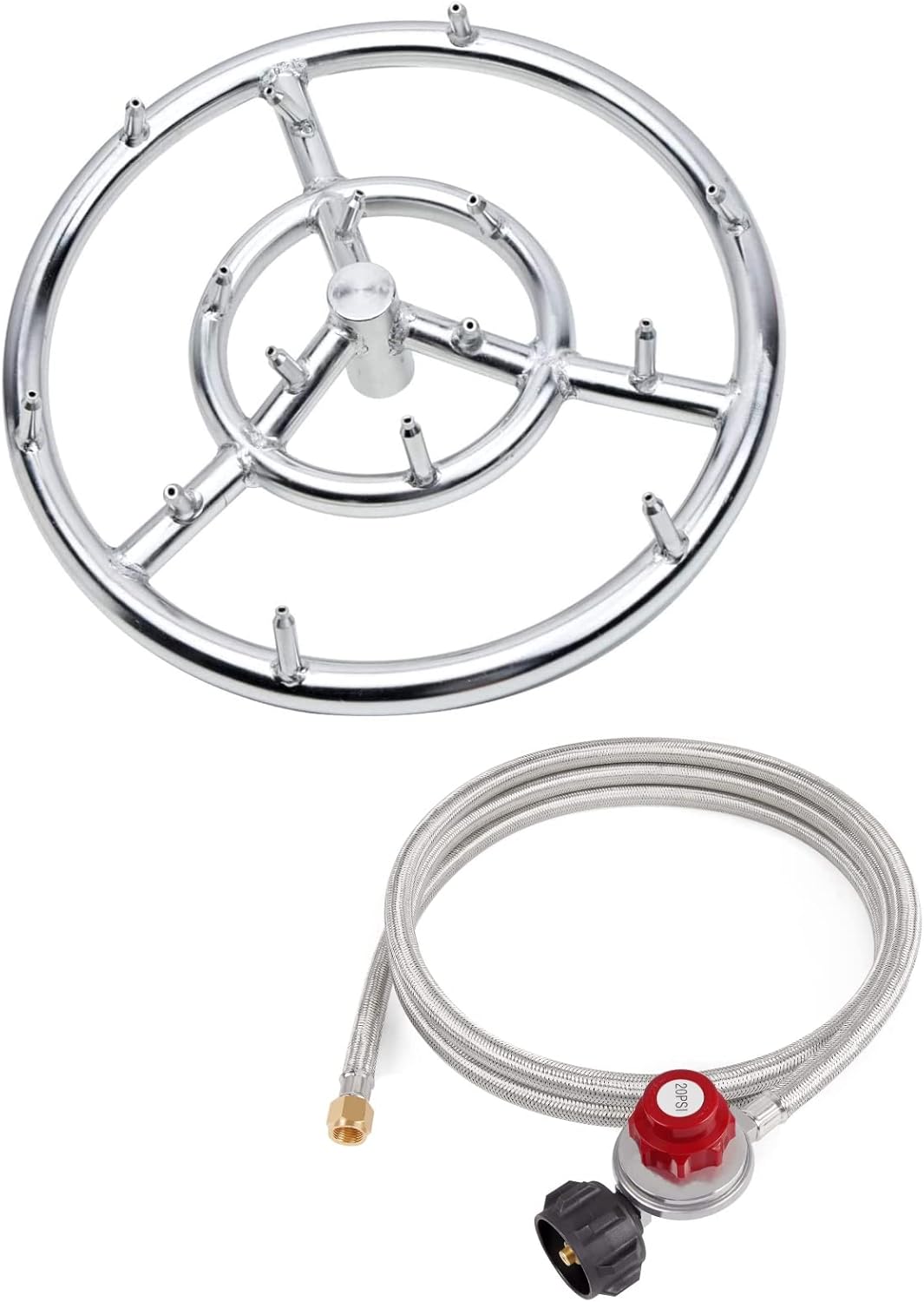 GASPRO Anillo para quemador de hoguera de 12 pulgadas, viene con un regulador de propano ajustable de 0-20 PSI con manguera trenzada (8 pies), apto