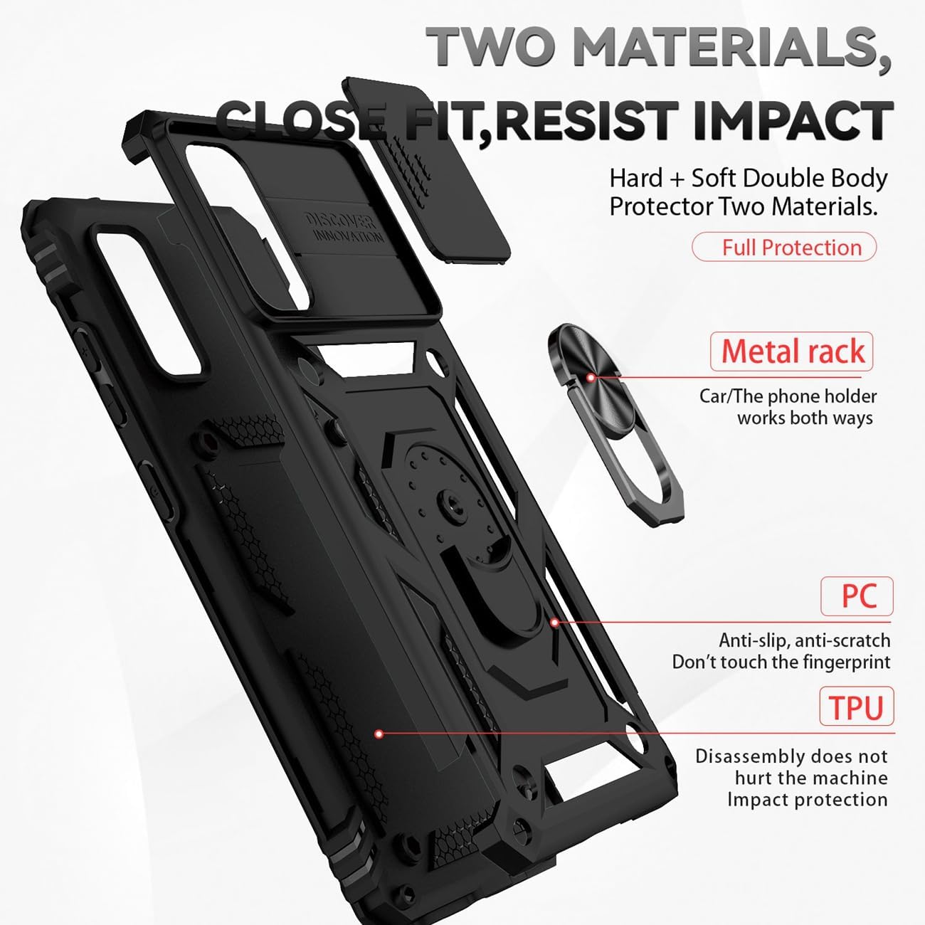 Funda para Galaxy S20 5G, Samsung S20 SM-G981U con protector de pantalla de vidrio templado y cubierta de cámara deslizante, anillo magnético para