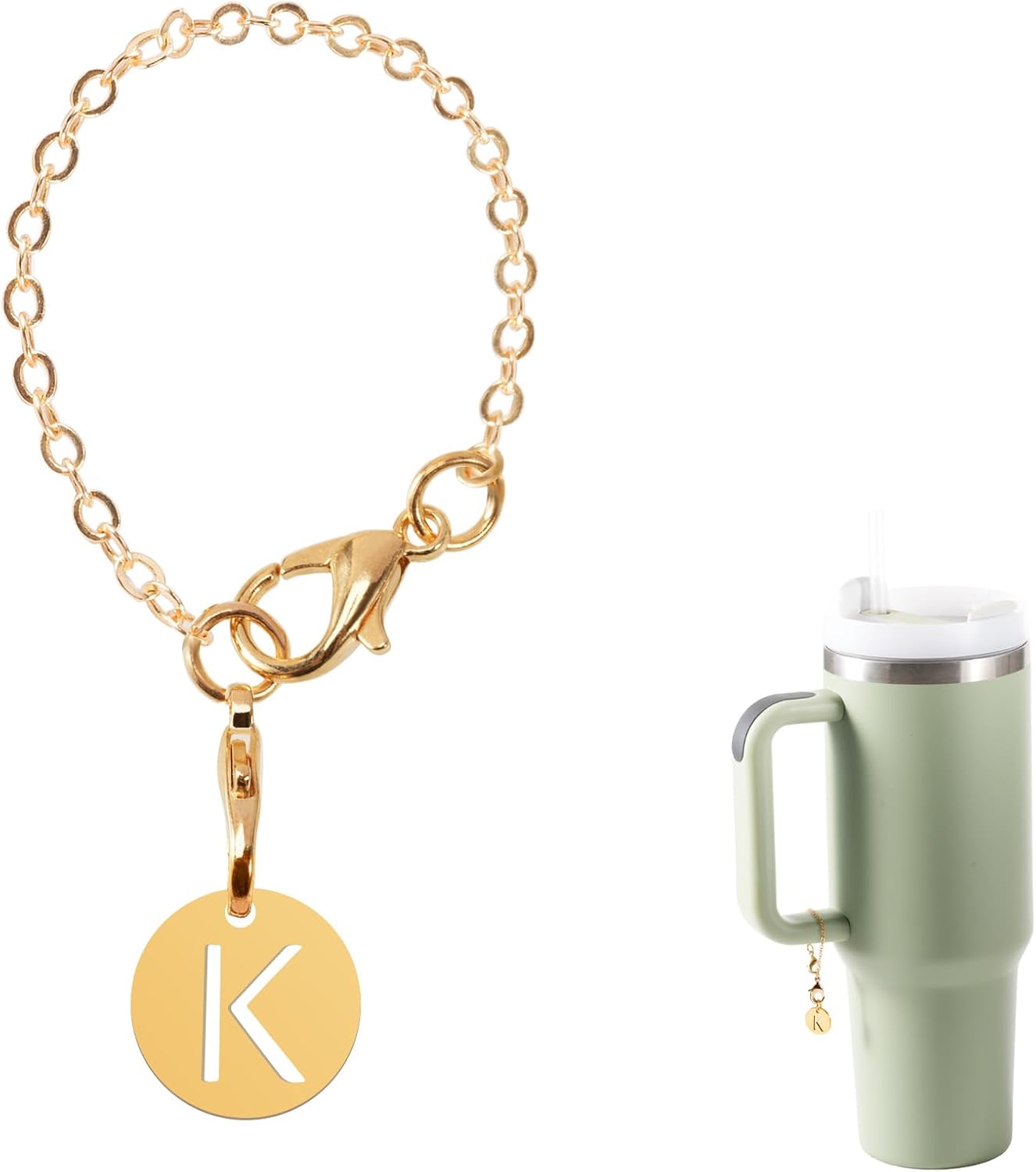 Accesorios de dije de letra para taza Stanley, dije de letra hueca con nombre de identificación y asa, dije personalizado para taza de agua