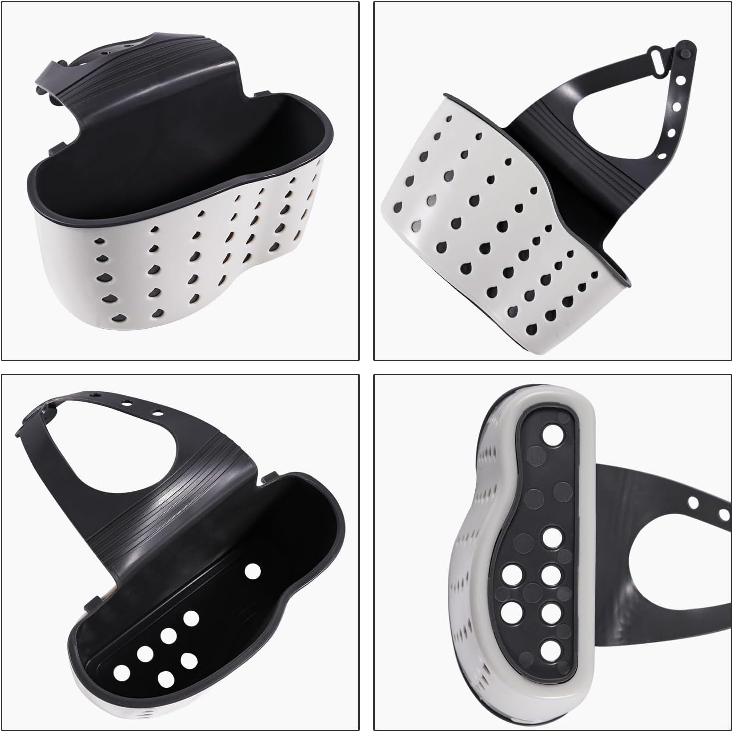 Soporte de esponja para fregadero de cocina, organizador de esponja para platos, correa ajustable, soporte de esponja con agujeros de drenaje para