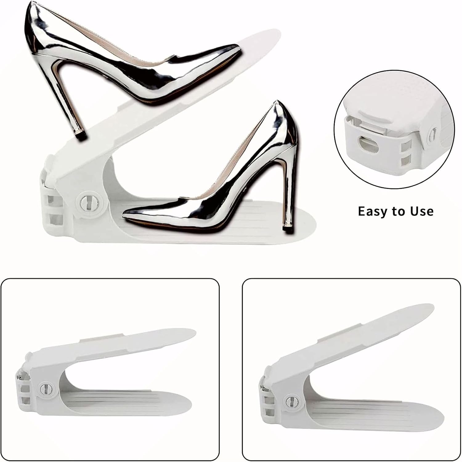 Organizador de ranuras para zapatos, apilador de zapatos ajustable, ahorrador de espacio, soporte para zapatos de doble plataforma para organización