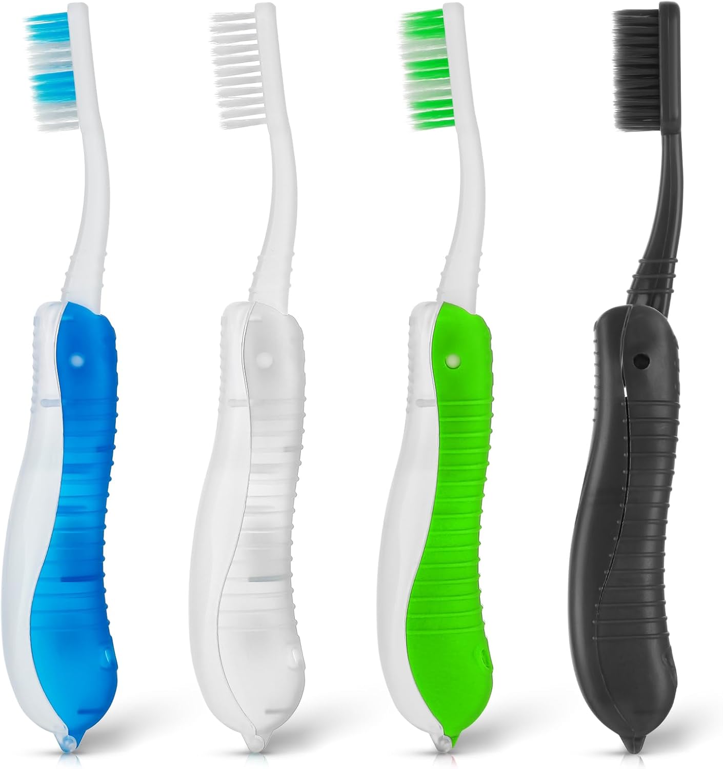 Paquete de 4 cepillos de dientes de viaje plegable cepillo de dientes suave potable tamaño de viaje plegable característica (verdeazulblanconegro)