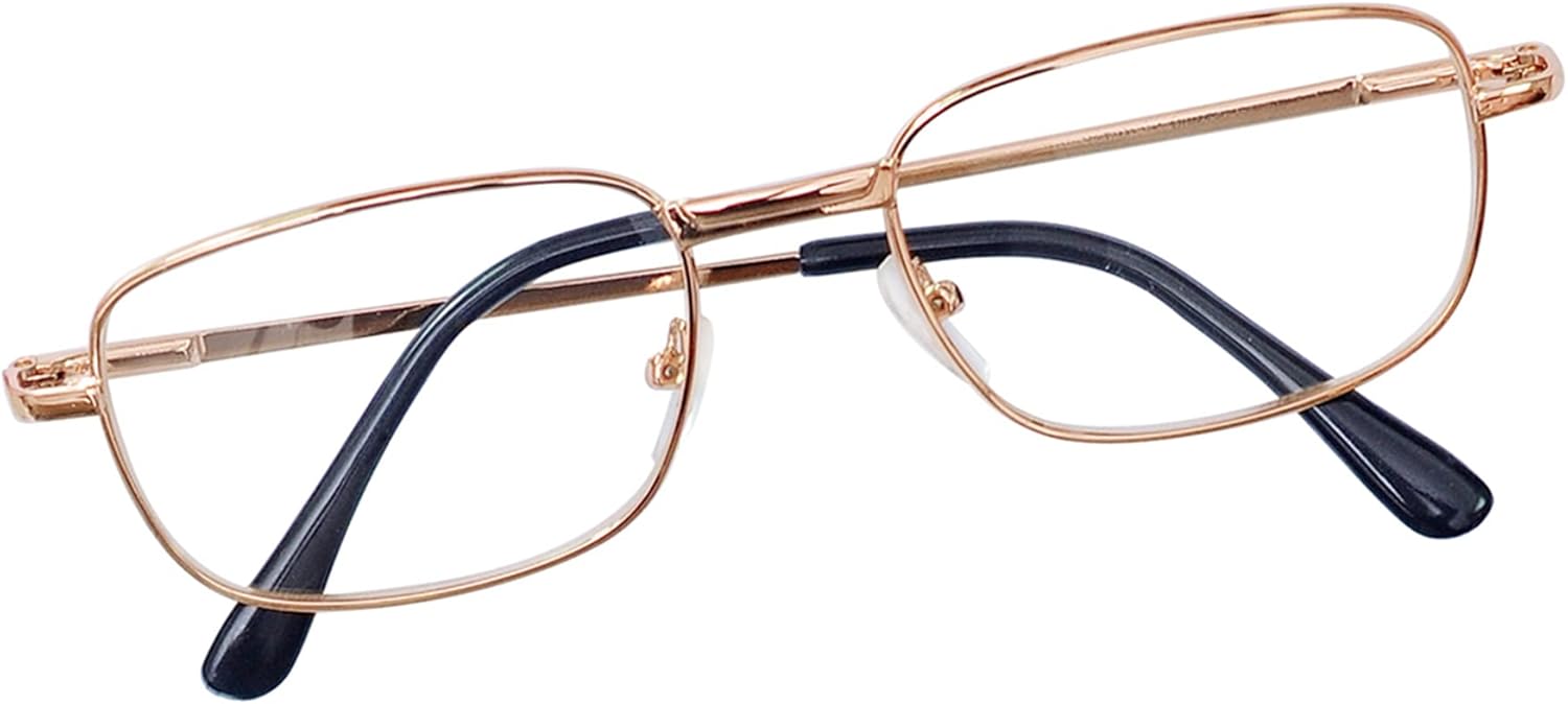 Gafas de lectura para hombres y mujeres, marco rectangular de metal con bisagra de resorte cómoda + correa para gafas
