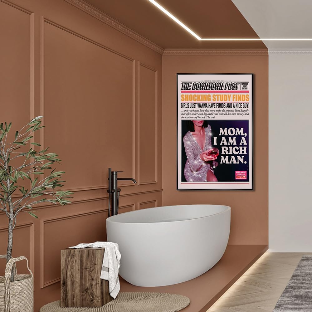 Osdfem Divertida cita moderna para beber hipster, arte de pared para niñas calientes bebiendo champán, titulares de periódicos, póster Groovy Y2k,
