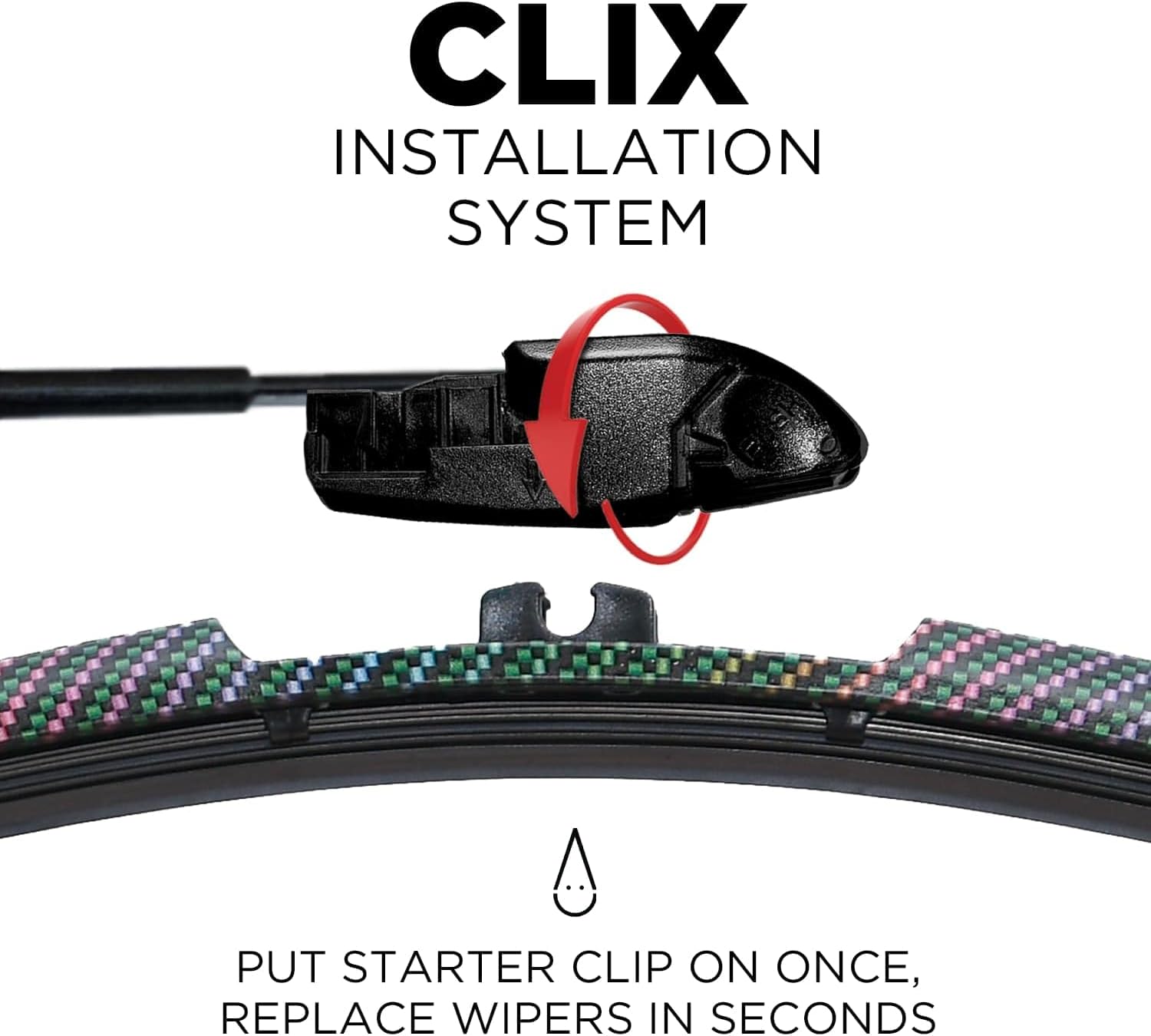 Clix Wipers – Limpiaparabrisas automotriz de fibra de carbono, diseño cibernético – Limpiaparabrisas de repuesto universal con clip – Para todo tipo